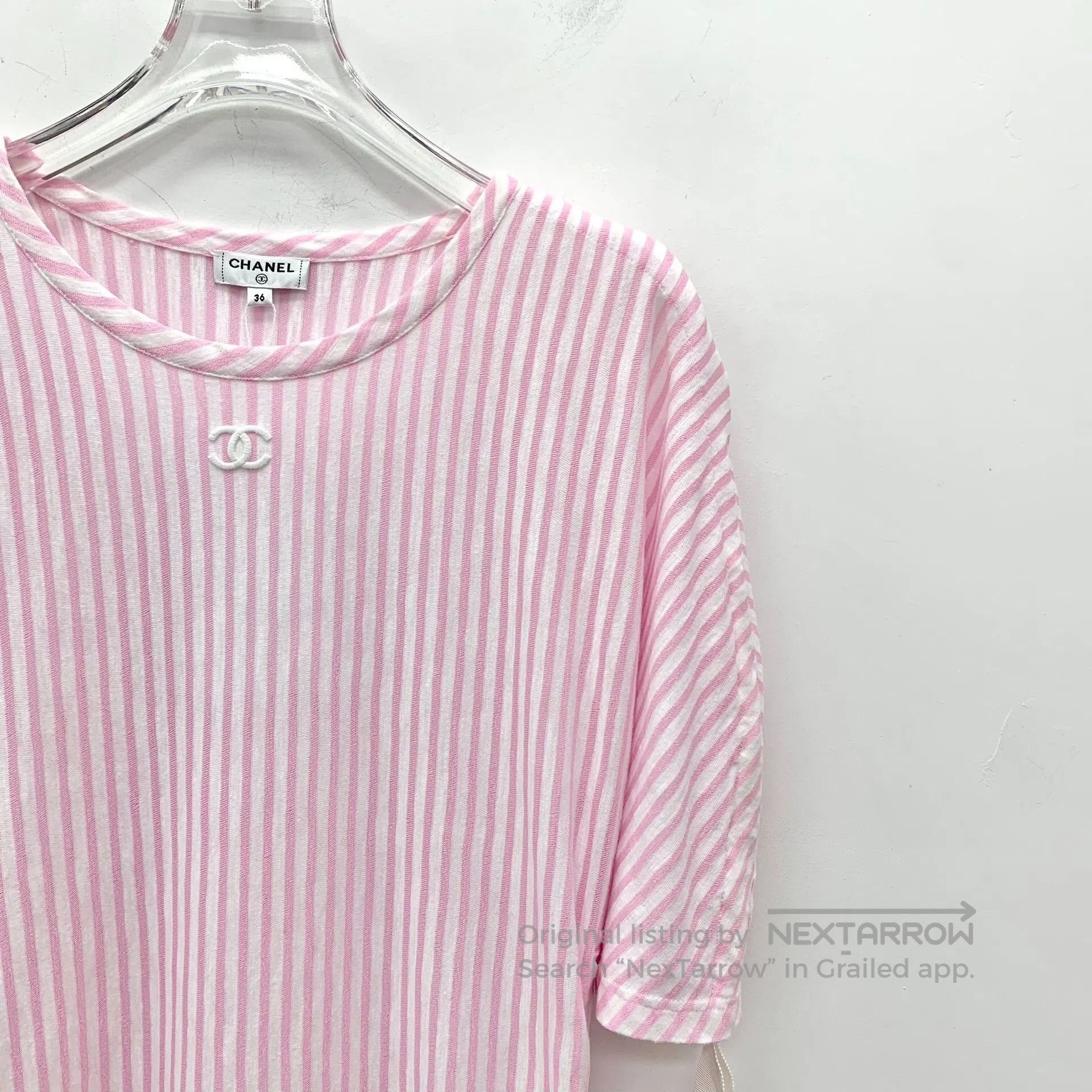 Chanel Chanel Light Pink Vertical Stripe Cotton Round Neck Short Size XS / US 0-2 / IT 36-38 - 3 Thumbnail