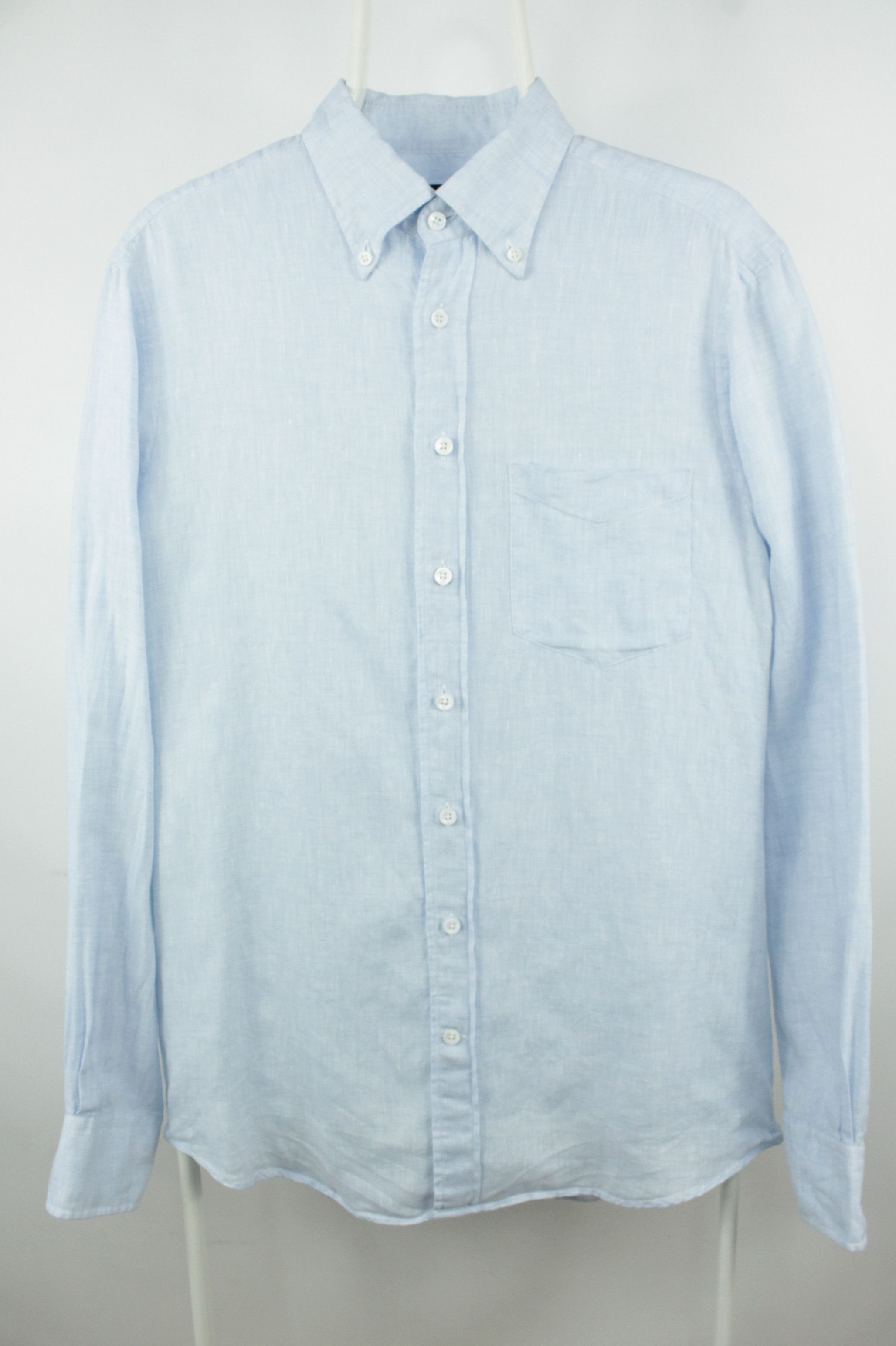 Spier & Mackay Spier & Mackay Handmade Extra Slim Blue Linen Dress Shirt Size US M / EU 48-50 / 2 - 1 Thumbnail