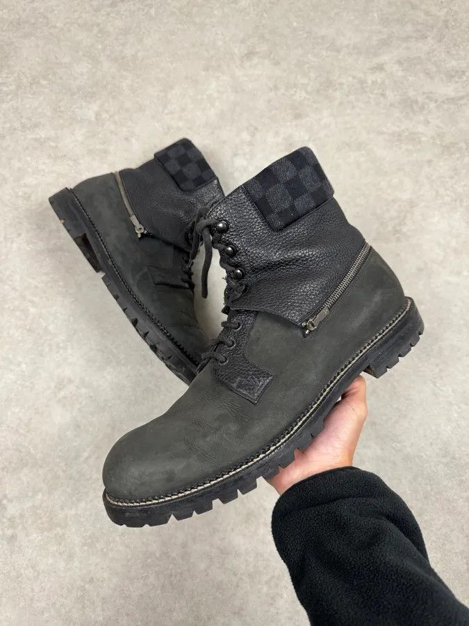 Louis Vuitton Monogrammed Detachable High Black Leather Combat Boots