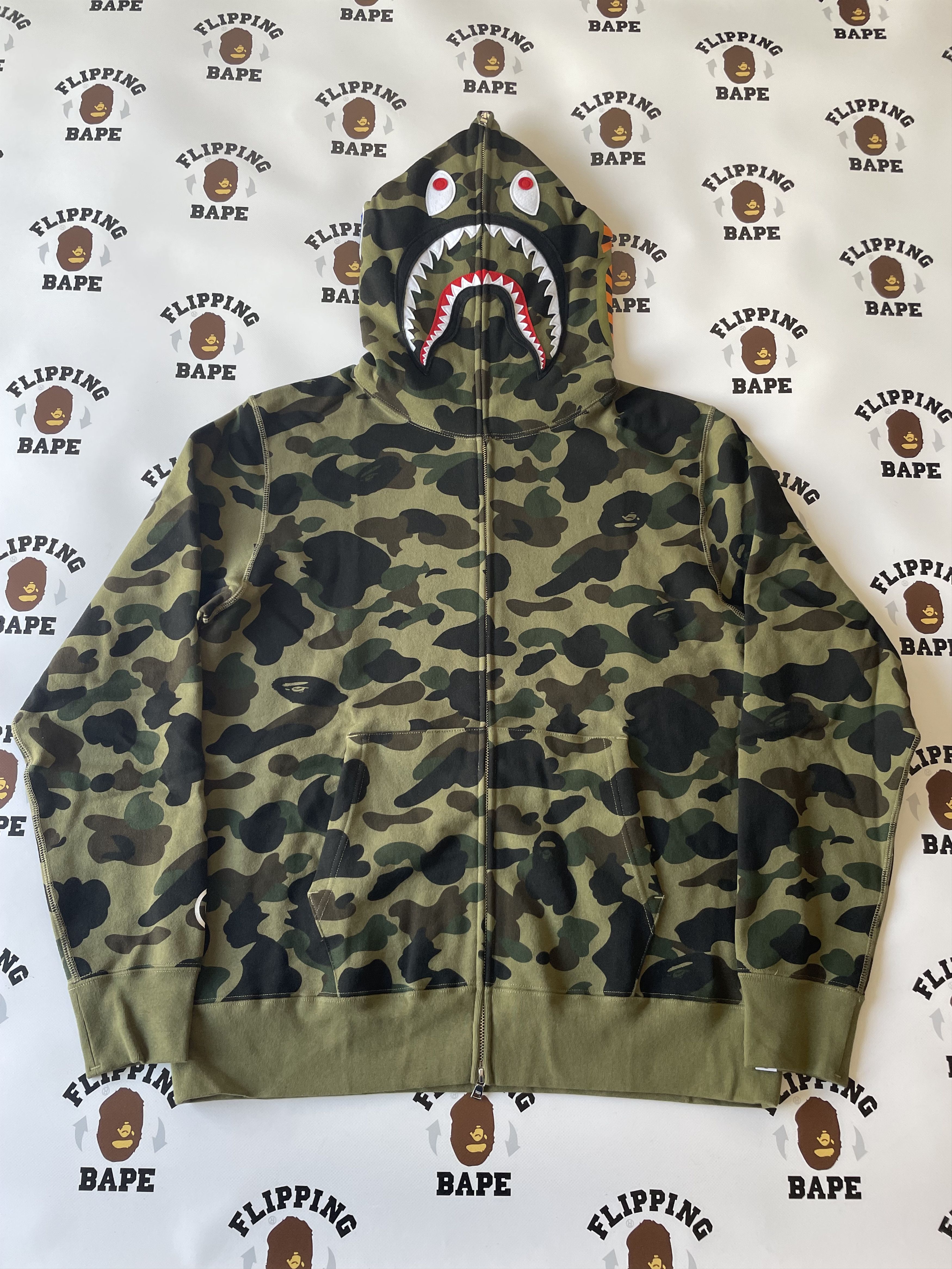 image of Bape 1St Camo Shark Full Zip Hoodie (2023) in Green, Men's (Size 2XL)