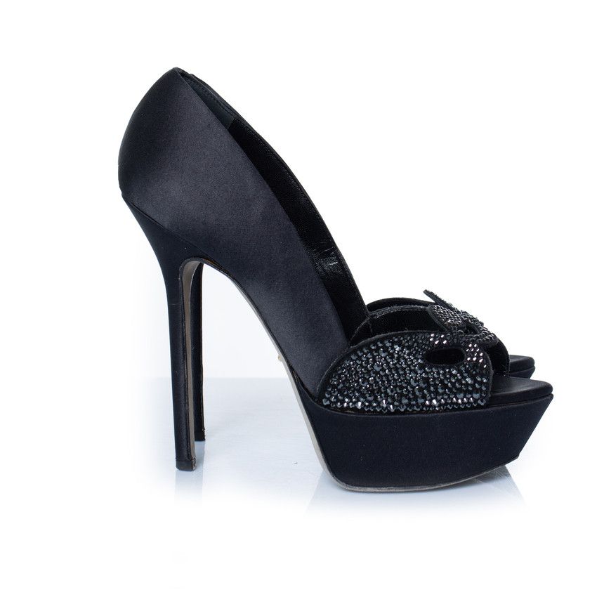 Sergio Rossi Sergio Rossi, black satin pumps with strass Size US 6.5 / IT 36.5 - 4 Thumbnail