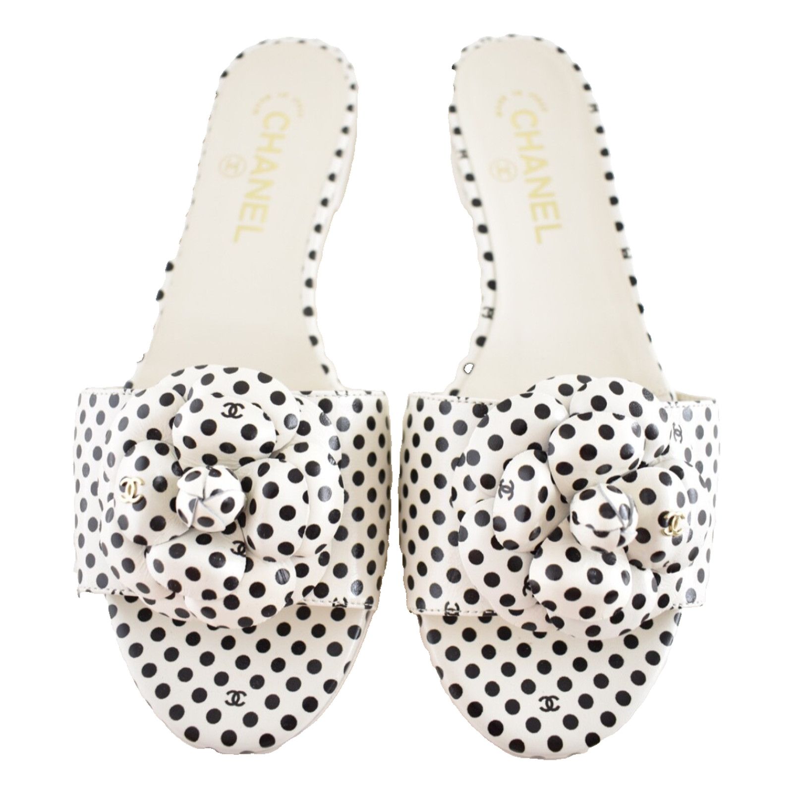 Chanel Chanel 24P Black White Camellia Flower Polka Dot CC Logo Size US 8 / IT 38 - 1 Thumbnail