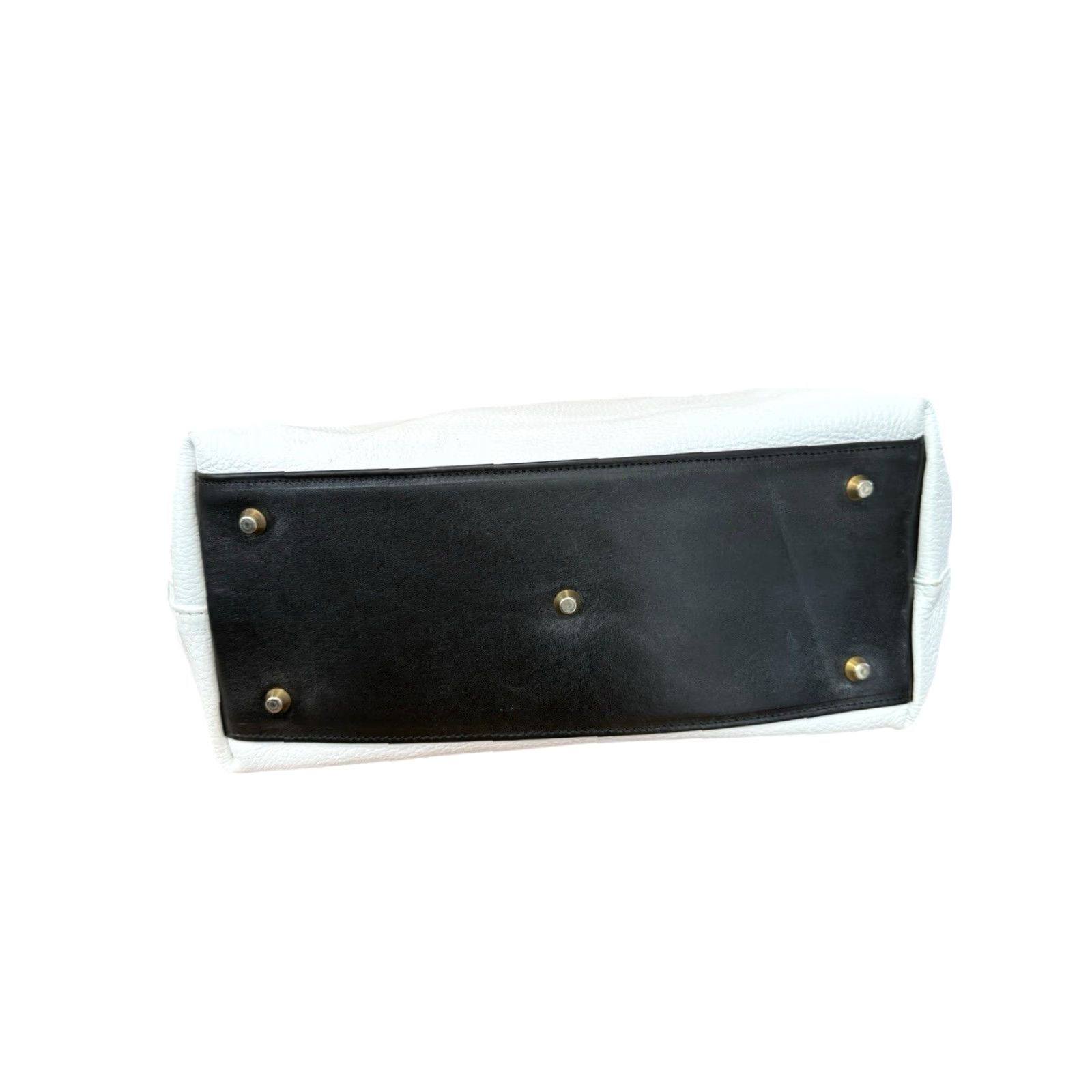 Vintage VALENTINA Crossbody Bag White Genuine Leather Handmade In Italy Black Trim Tote Womens Medium White/Pebbled Leather, Gold Hardware, Magnetic Closure Size ONE SIZE - 7 Thumbnail