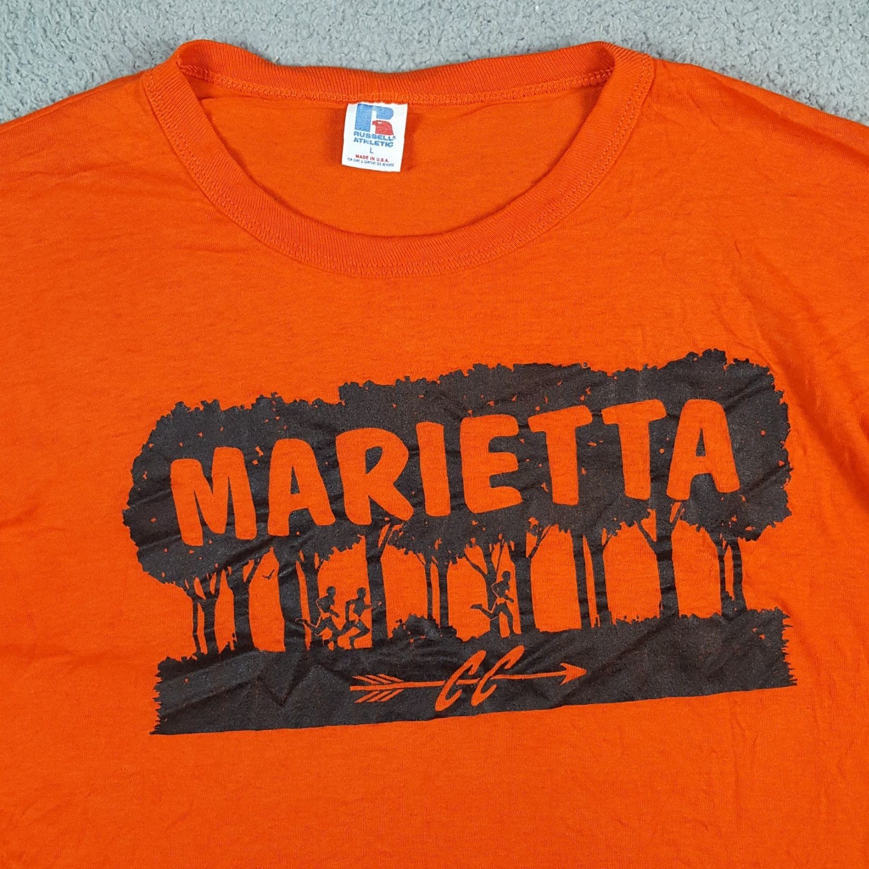 Vintage VINTAGE Russell Cross Country Running Tee Shirt Men L Orange 80s 90s University Sports Embroidered Logo T-Shirt Size US L / EU 52-54 / 3 - 2 Thumbnail