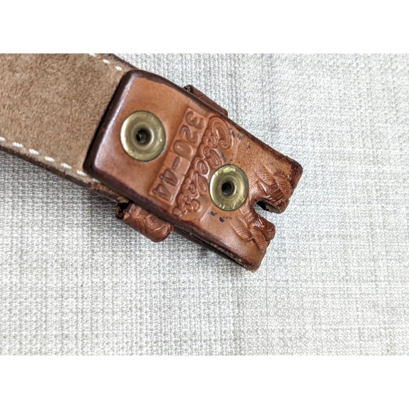 Vintage VINTAGE western Belt Men 44 Brown Tooled Leather Cowhide Buckle Money ZIP 1-1/2" western belt, money belt, security belt Size 44 - 2 Thumbnail