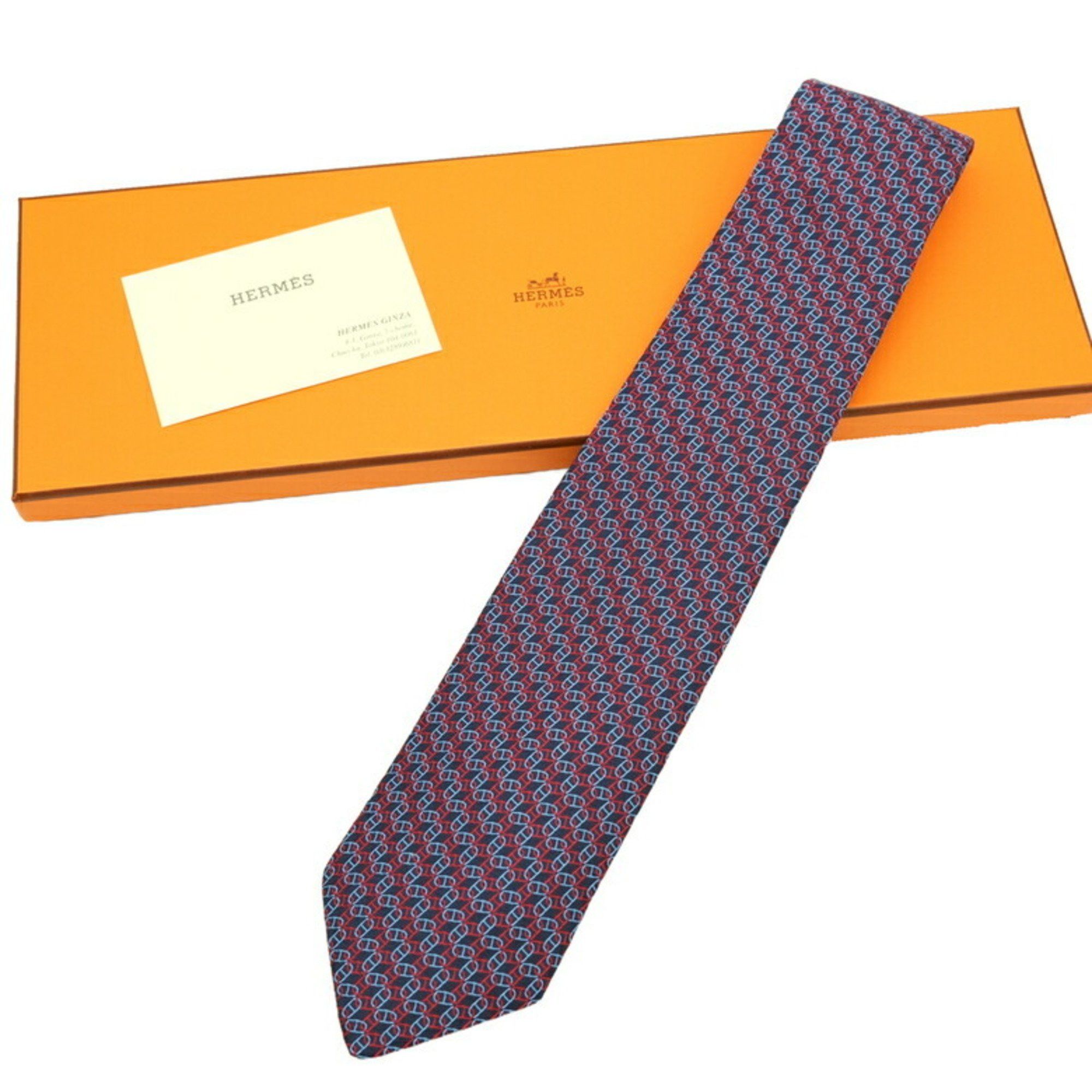 HERMES Chaine d'Ancre Necktie Silk Navy