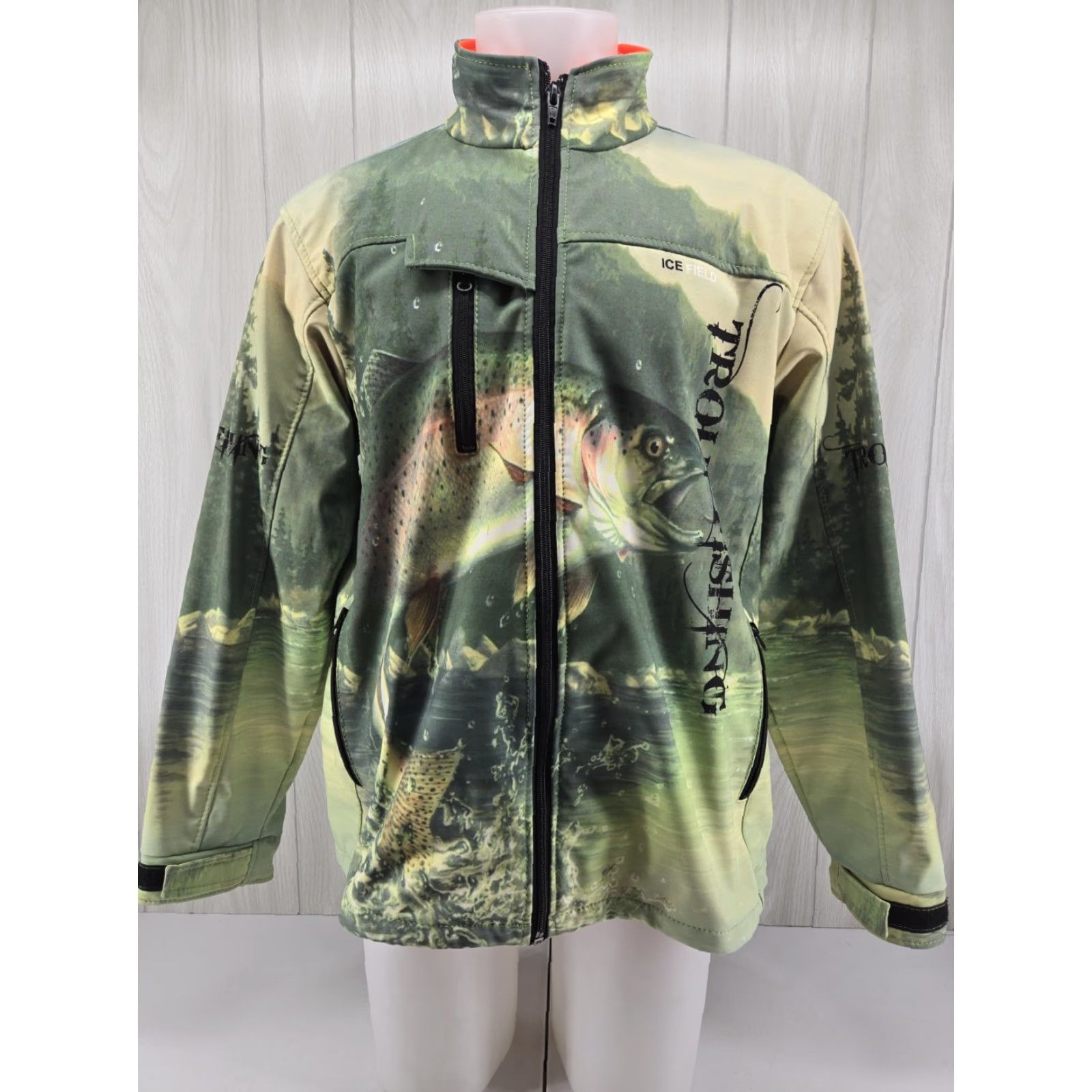 Gloverall IceField Trout Fishing All Over Print Green Gore Tex Jacket Soft Shell 2XL Mens Windbreaker Regular Size XL? Size US XXL / EU 58 / 5 - 2 Thumbnail