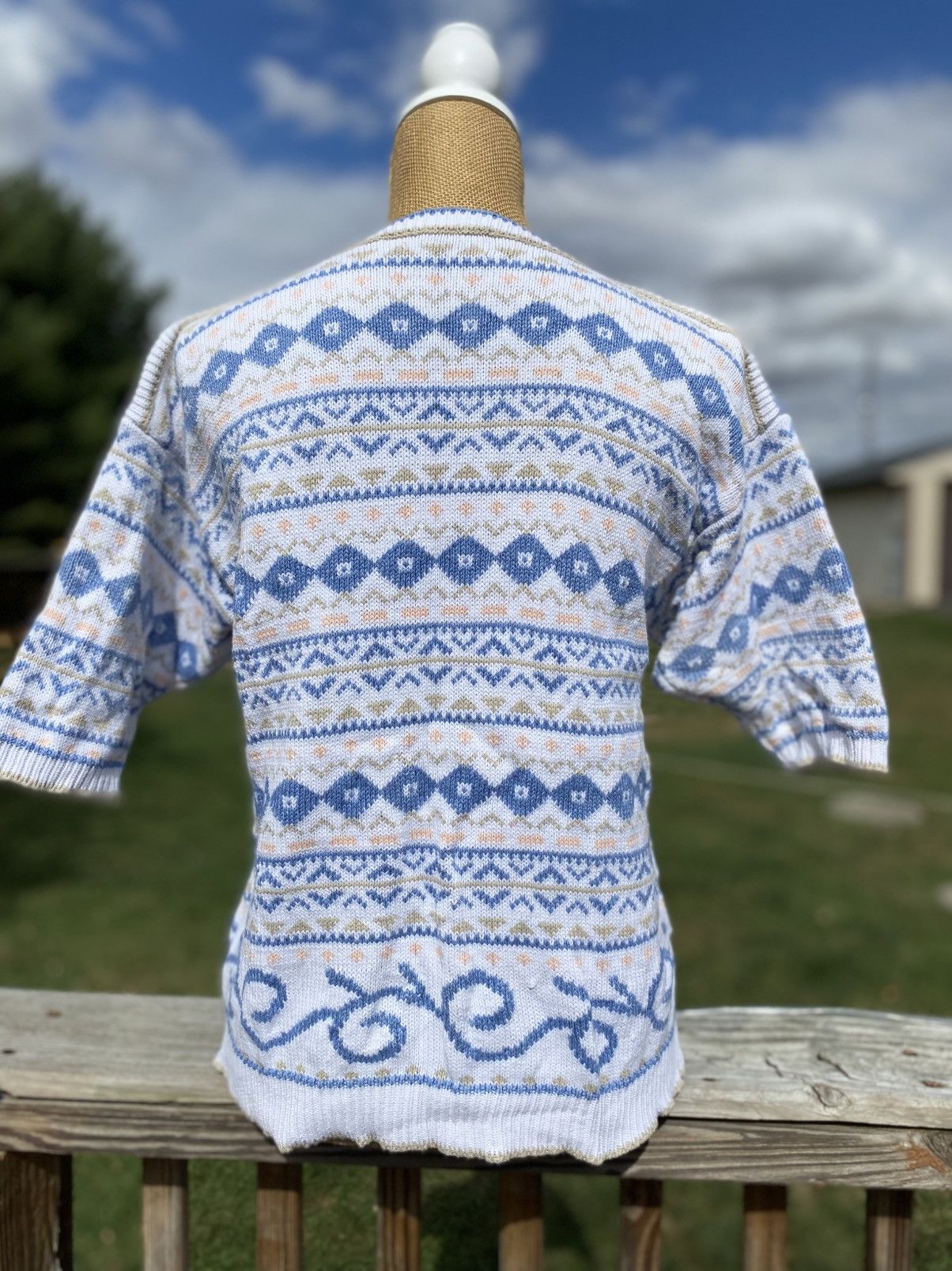 Other Jayson Younger Women’s White Blue Sage Peach Sweater Cotton Size M / US 6-8 / IT 42-44 - 8 Thumbnail