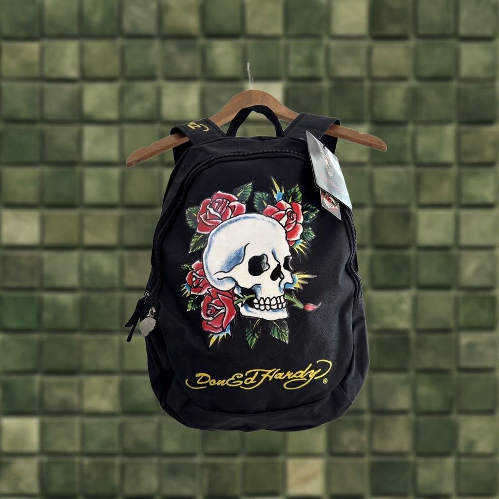 Ed Hardy VINTAGE Ed Hardy Backpack Y2K Big Logo Black Mens Medium Backpack 90s Retro Streetwear Skull Tattoo Designer Japan Style Avamt Garde Size ONE SIZE - 1 Thumbnail