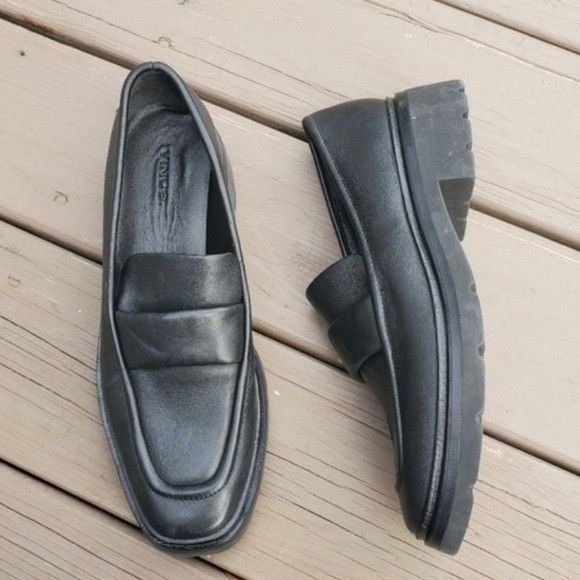 Vince Vince Robin Black Smooth Leather Chunky Heel Lug Sole Loafer Size US 9.5 / IT 39.5 - 2 Thumbnail