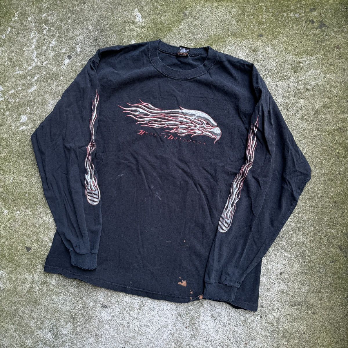Harley Davidson Thrashed Faded Distressed Flame Longsleeve ERD Grunge Chrome Size US XL / EU 56 / 4 - 5 Thumbnail