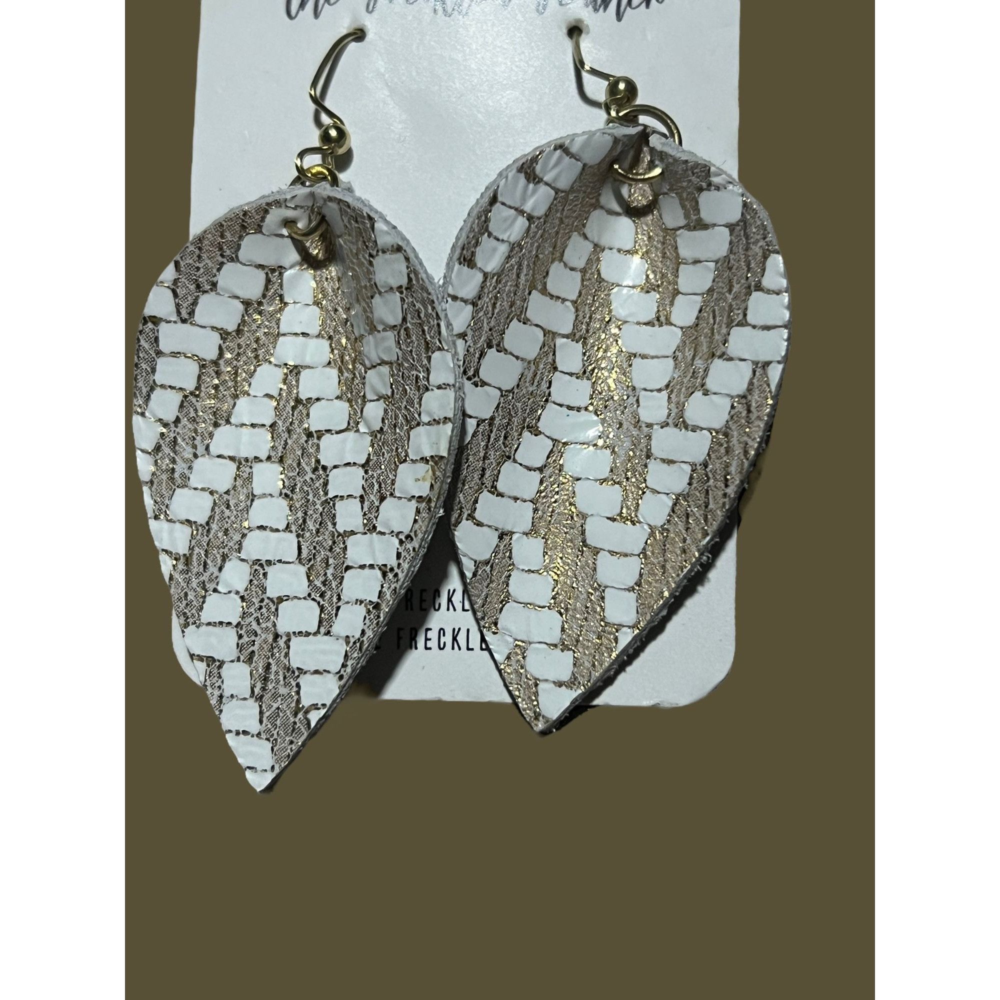 Other The Freckled Feather Earrings Suede Leather Woven Gold White Size ONE SIZE - 2 Thumbnail
