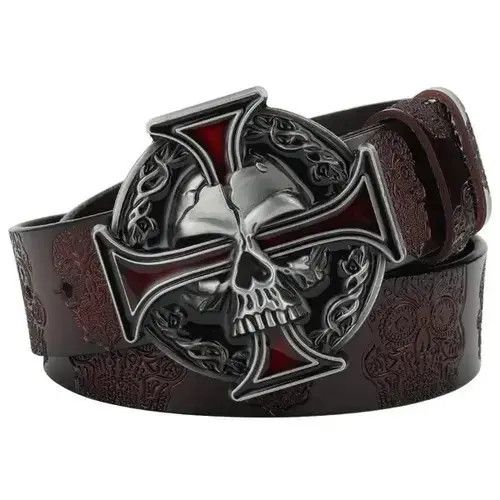 Other Vintage Skull Leather Buckle Belt Size ONE SIZE - 4 Thumbnail
