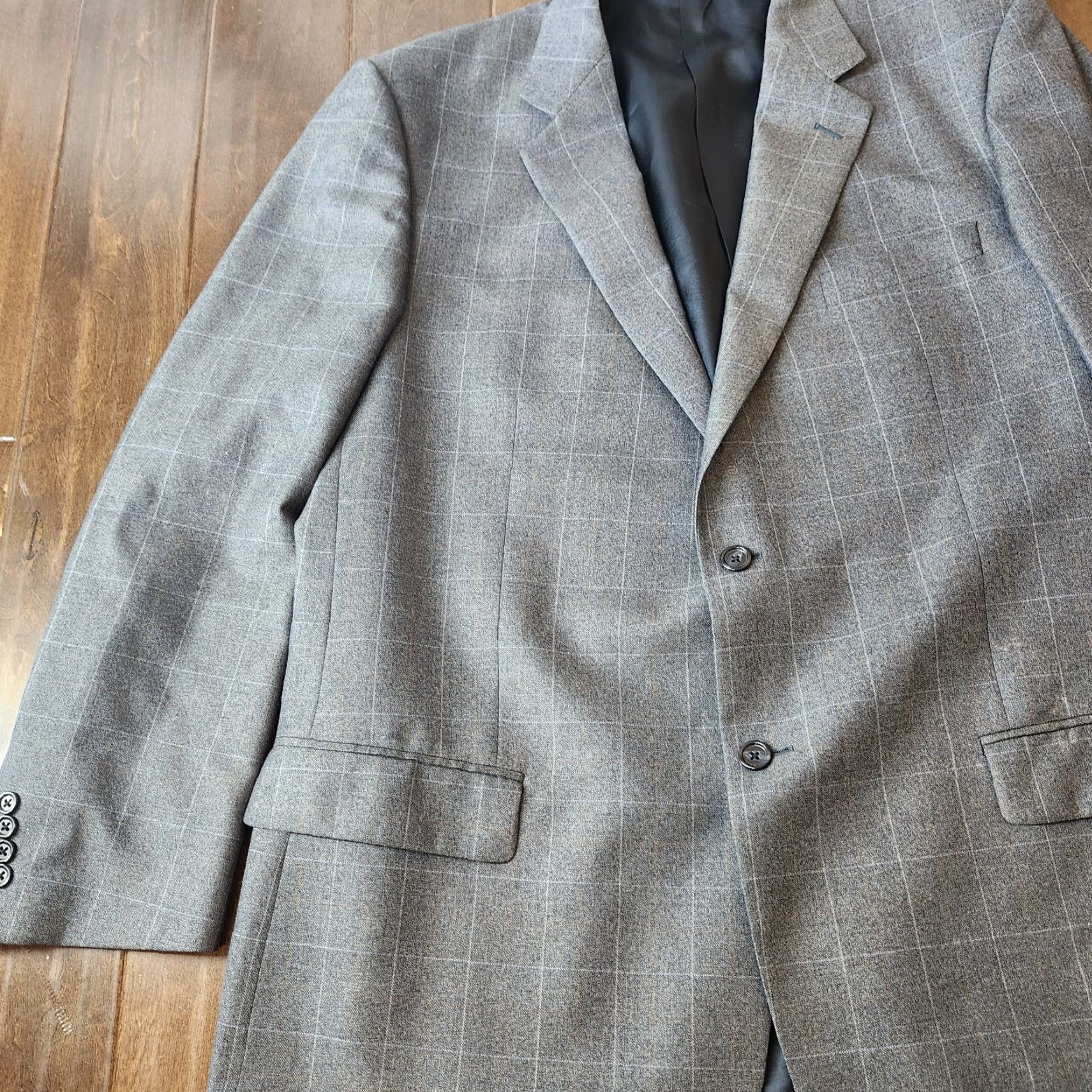 Joseph VINTAGE? No. Joseph Feiss Blazer 48L Gray Windowpane Wool Silk Sport Coat Mens Size 48R - 5 Thumbnail