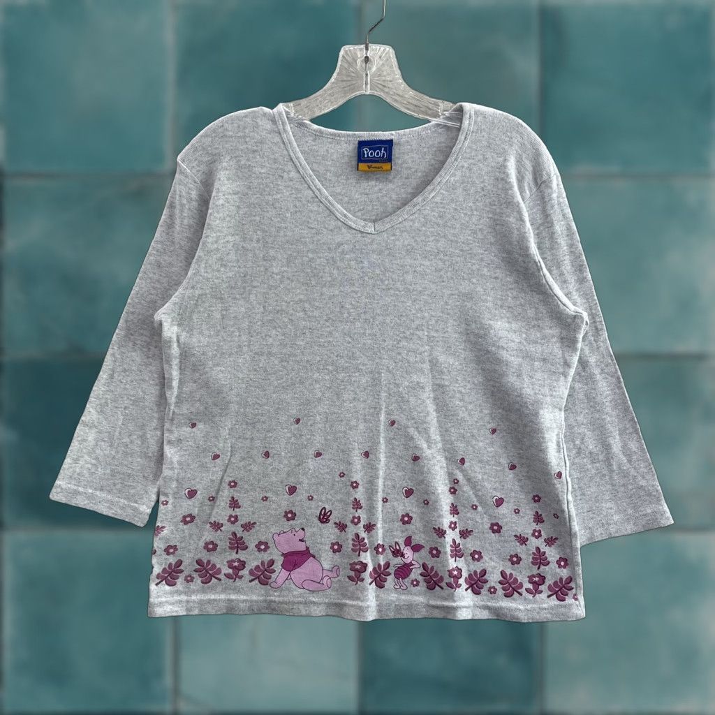 Disney VINTAGE Disney Winnie the Pooh Top Shirt Womens XL V-Neck 3/4 Sleeve Gray T-Shirt Size XL / US 12-14 / IT 48-50 - 1 Thumbnail