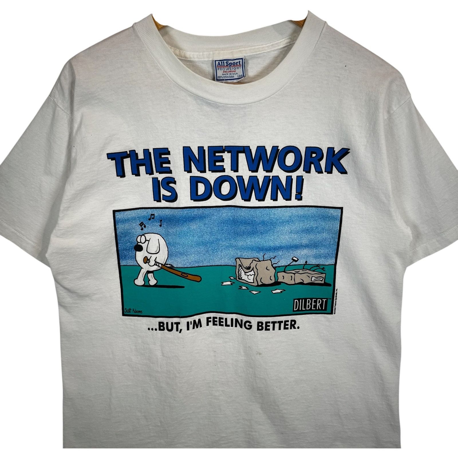 All Sport Vintage Dilbert "The Network Is Down" Tech Comic Tee 90s L Size US L / EU 52-54 / 3 - 2 Thumbnail