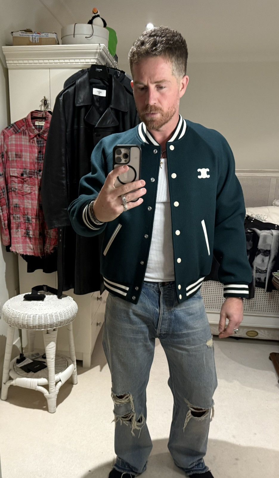 Celine $3.25k+ FW24 Celine Triomphe logo teddy jacket green Hedi 52 Size US L / EU 52-54 / 3 - 1 Thumbnail