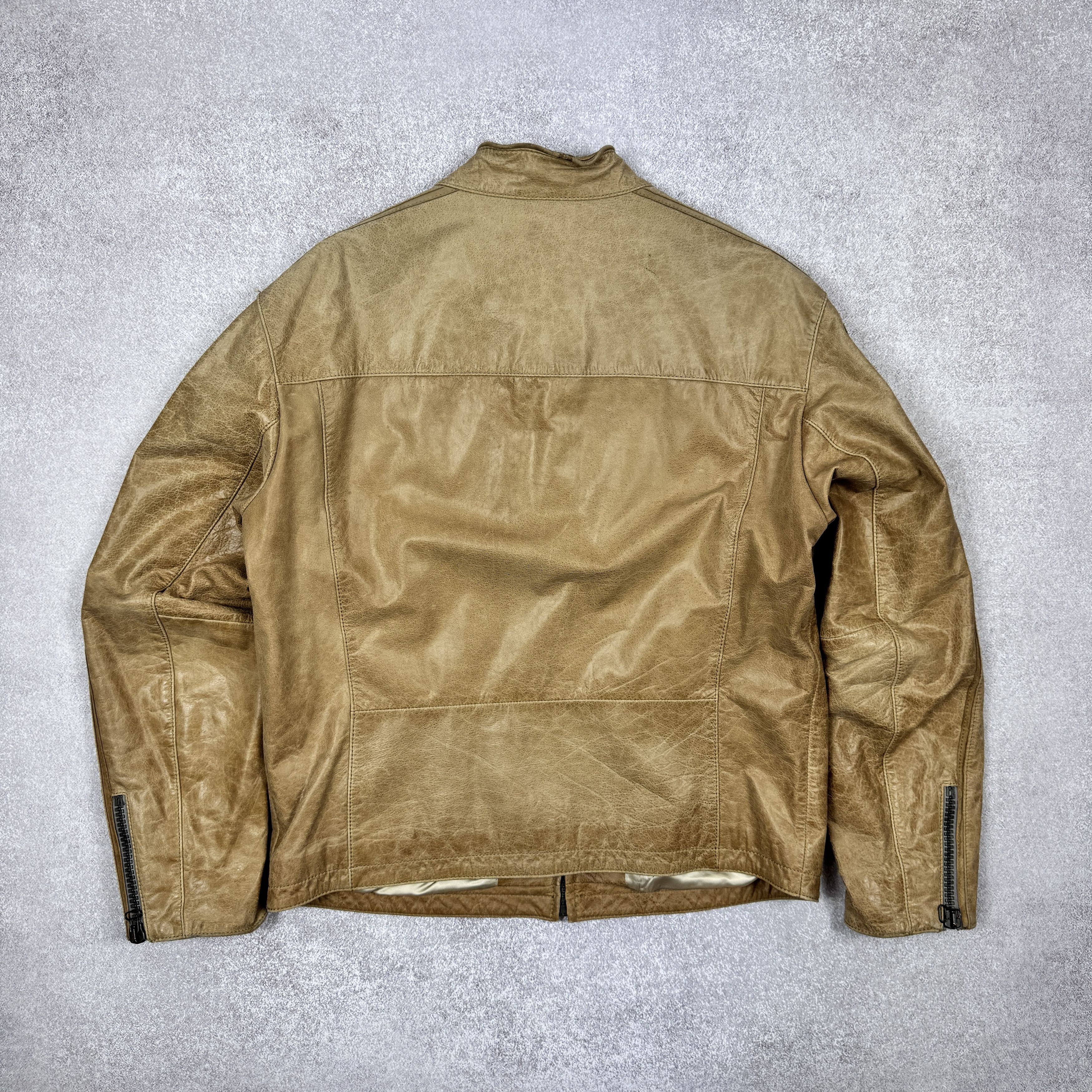 Genuine Leather × Strellson Men`s STRELLSON CARAMEL BROWN LEATHER BIKER JACKET SIZE L/52 Size US L / EU 52-54 / 3 - 5 Thumbnail