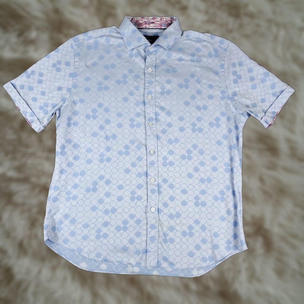BUGATCHI Bugatchi Uomo Shirt Mens L Blue Geometric Button-Up Short Sleeve Casual Modern Business Classic Size US L / EU 52-54 / 3 - 1 Thumbnail