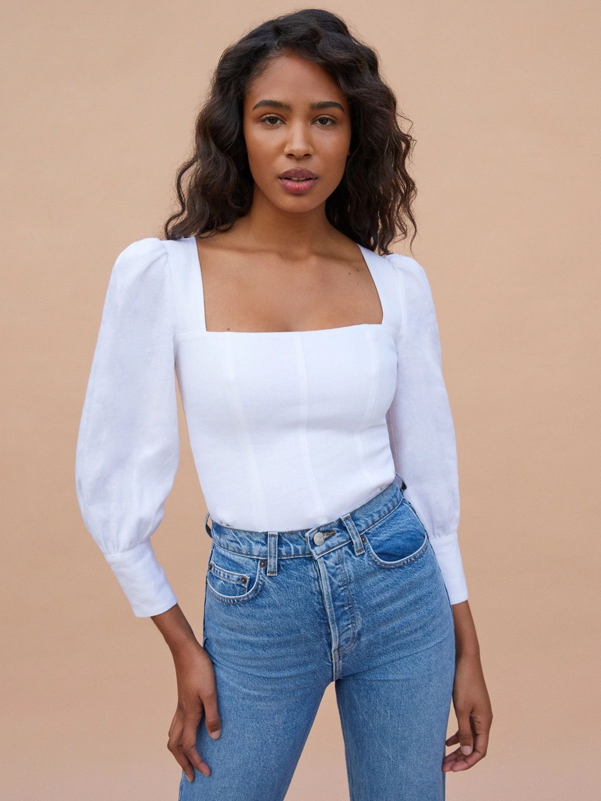 image of Reformation Stilton White Linen Top, Women's (Size XS)