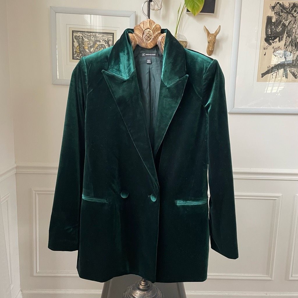 I.N.C INC International Concepts Green Velvet Double Breasted Blazer S Size S / US 4 / IT 40 - 1 Thumbnail