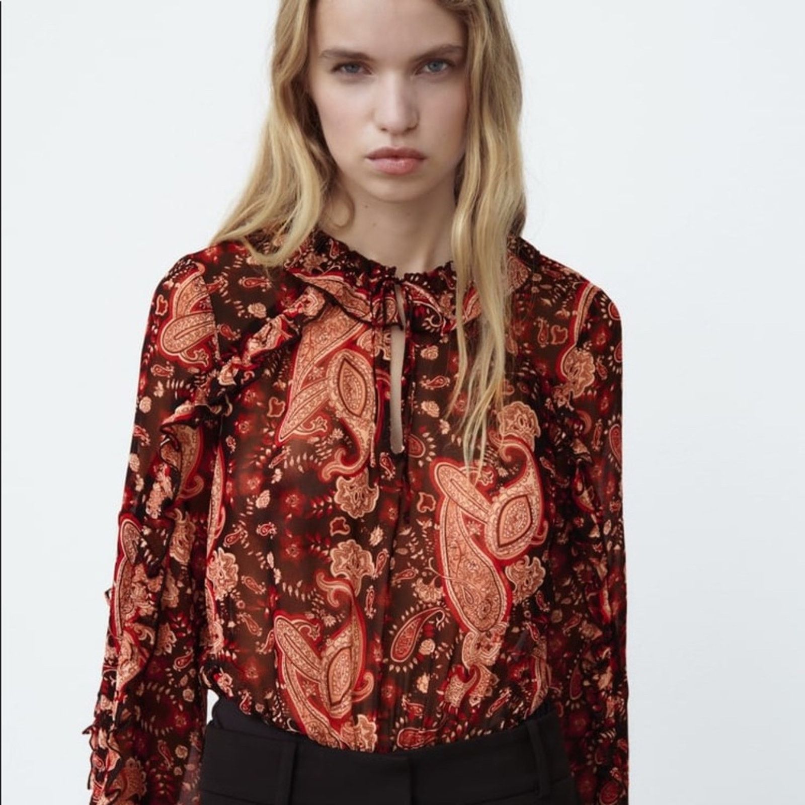 Zara ZARA PRINTED RUFFLED BODYSUIT MULTICOLORED Size M / US 6-8 / IT 42-44 - 2 Thumbnail
