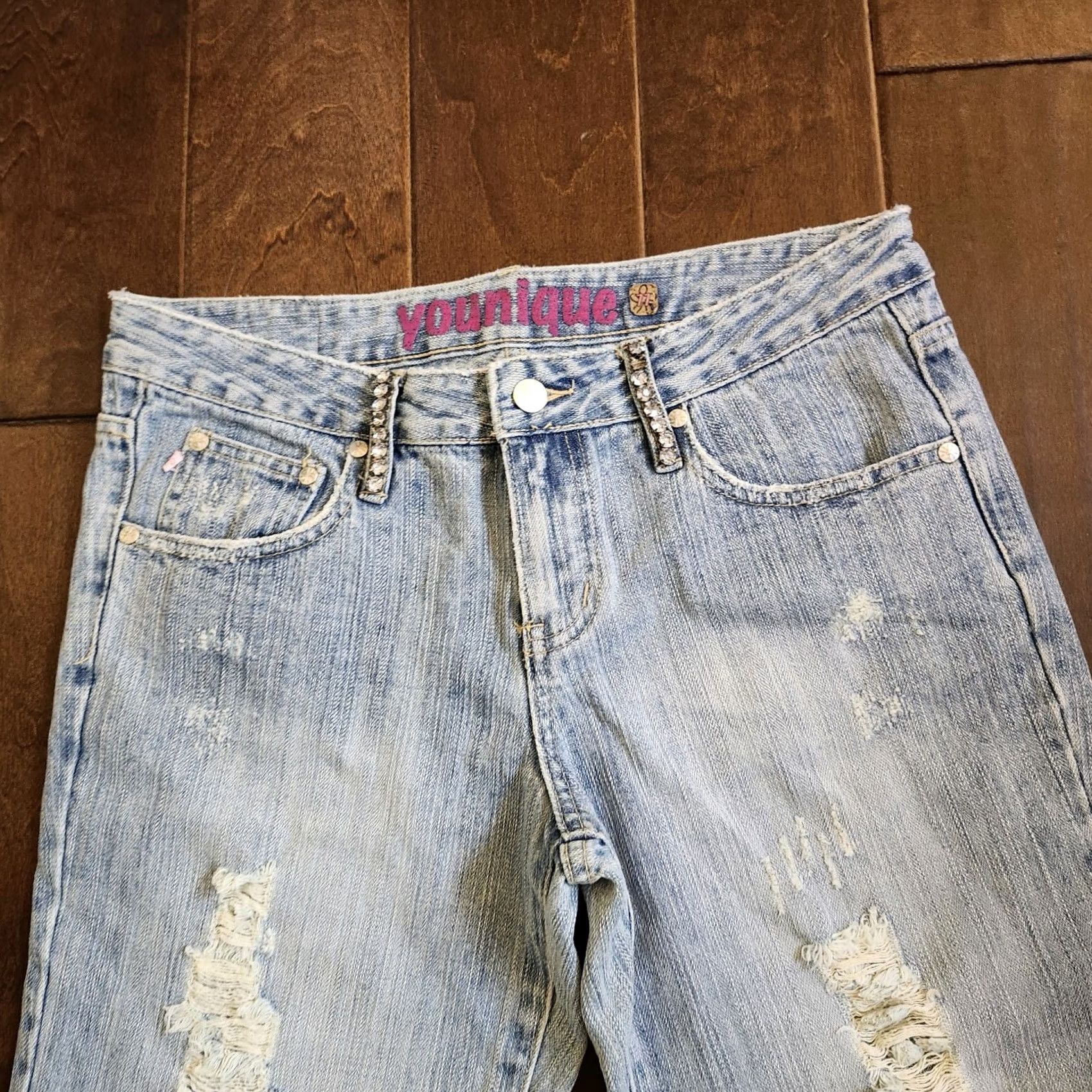 Denime Younique Jeans 11 Blue Women Junior Distressed Rhinestones Denim Size Size 32" / US 10 / IT 46 - 4 Thumbnail