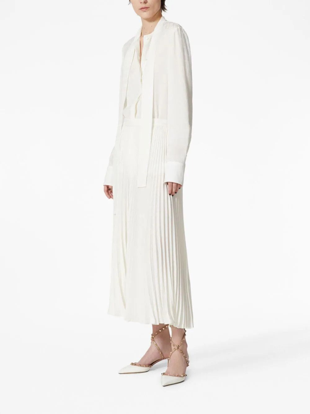 Valentino o1s22i1n0924 Silk Jacquard Toile Pleated Skirt in White Size 27" / US 4 / IT 40 - 2 Thumbnail