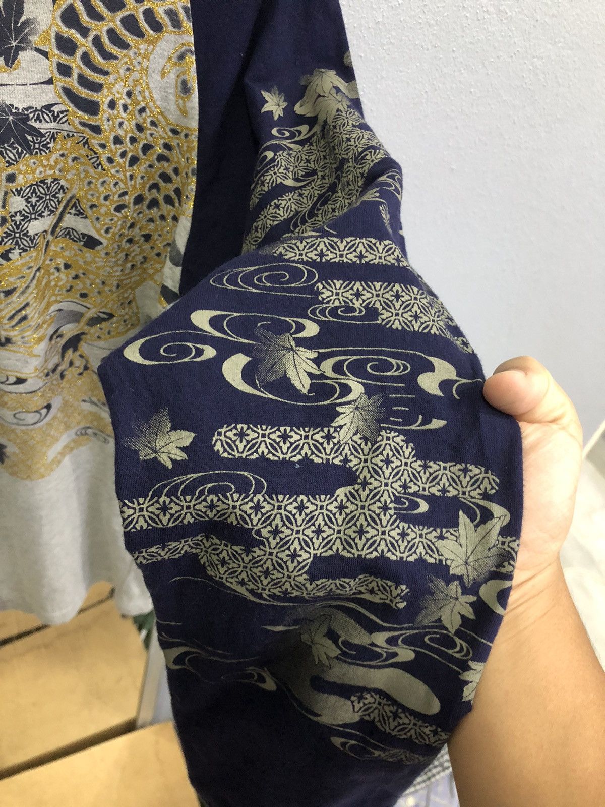 Japanese Brand OBLO Japanese Dragon Long Sleeve Gold Foil Print Size US S / EU 44-46 / 1 - 5 Thumbnail