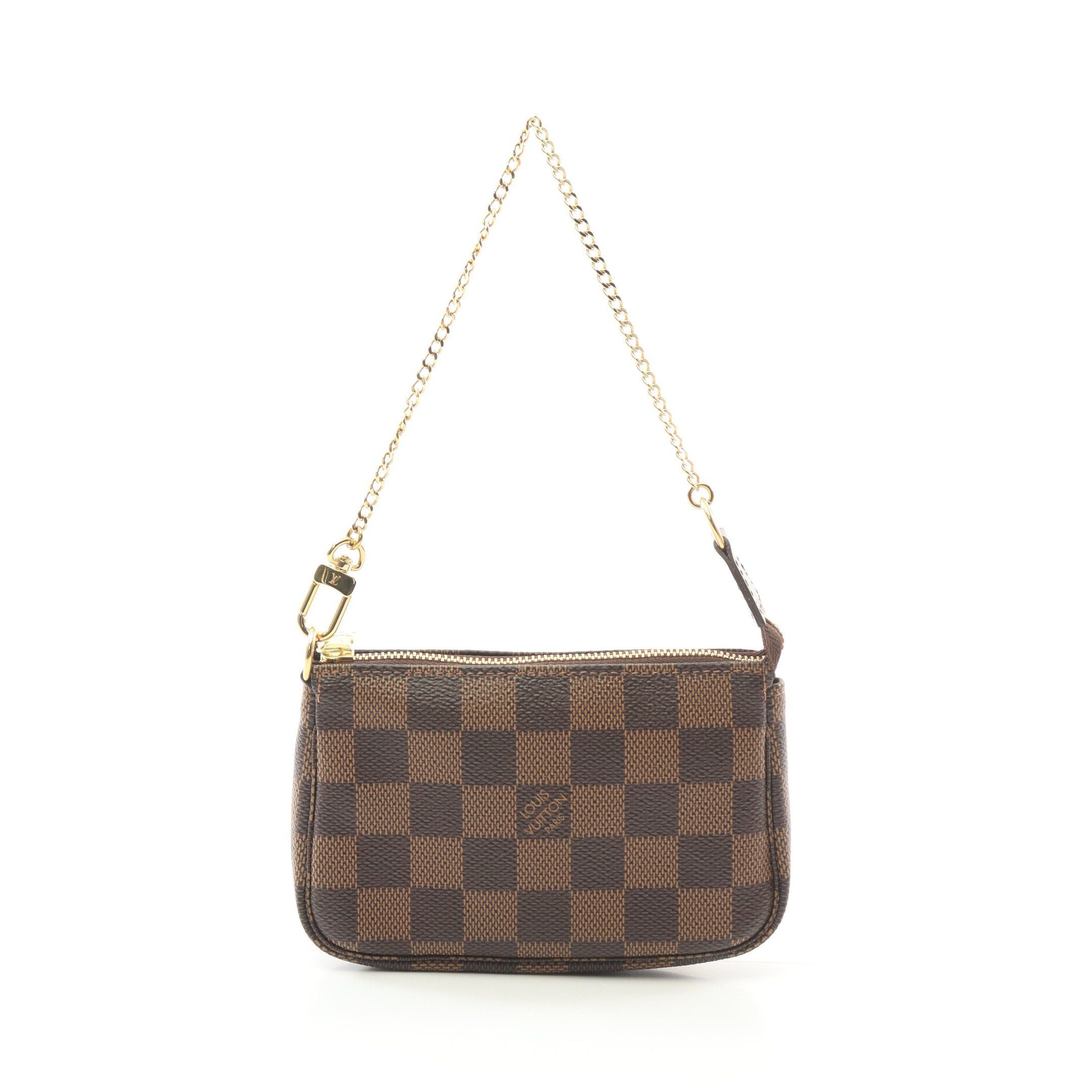 Louis Vuitton Mini Pochette Accessory Damier Ebene Chain Handbag Leather Brown