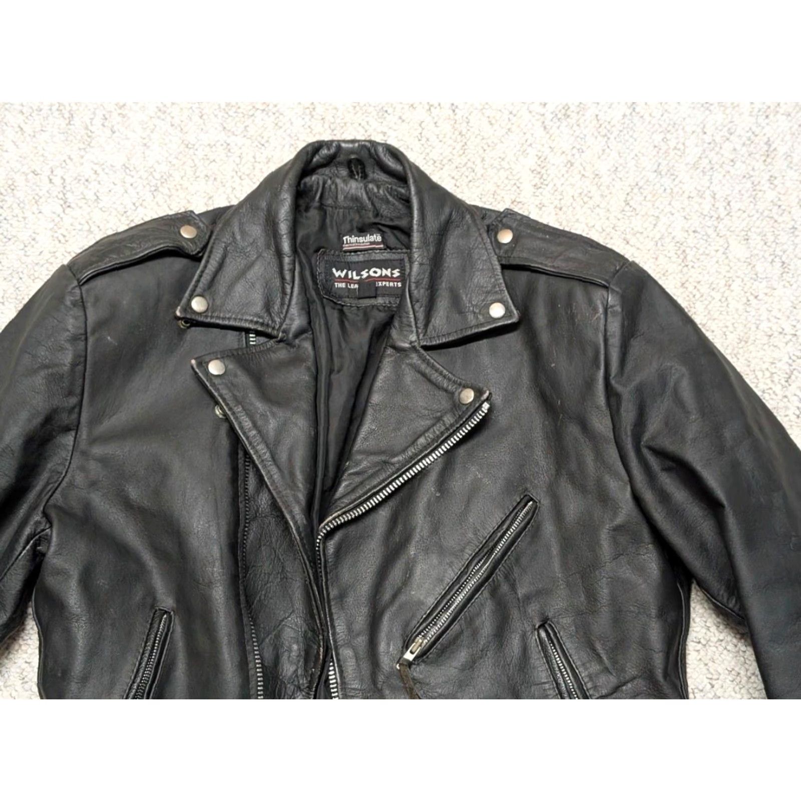 Vintage VINTAGE Wilsons motorcycle jacket Men M Black Leather 42 Open Road 1990s Biker Size US M / EU 48-50 / 2 - 4 Thumbnail