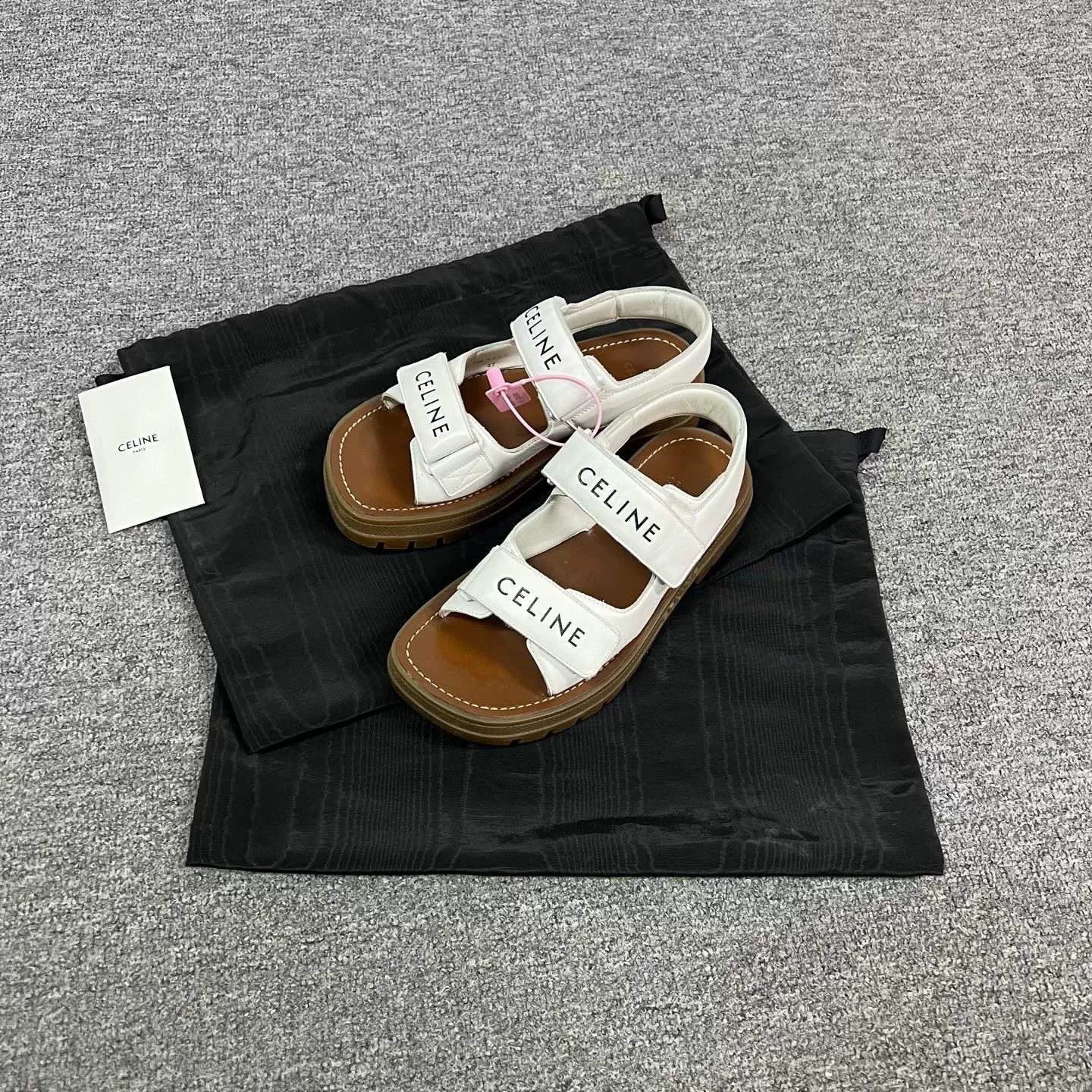 Celine Celine Logo White Velcro Platform Sandals Size US 6 / IT 36 - 1 Thumbnail