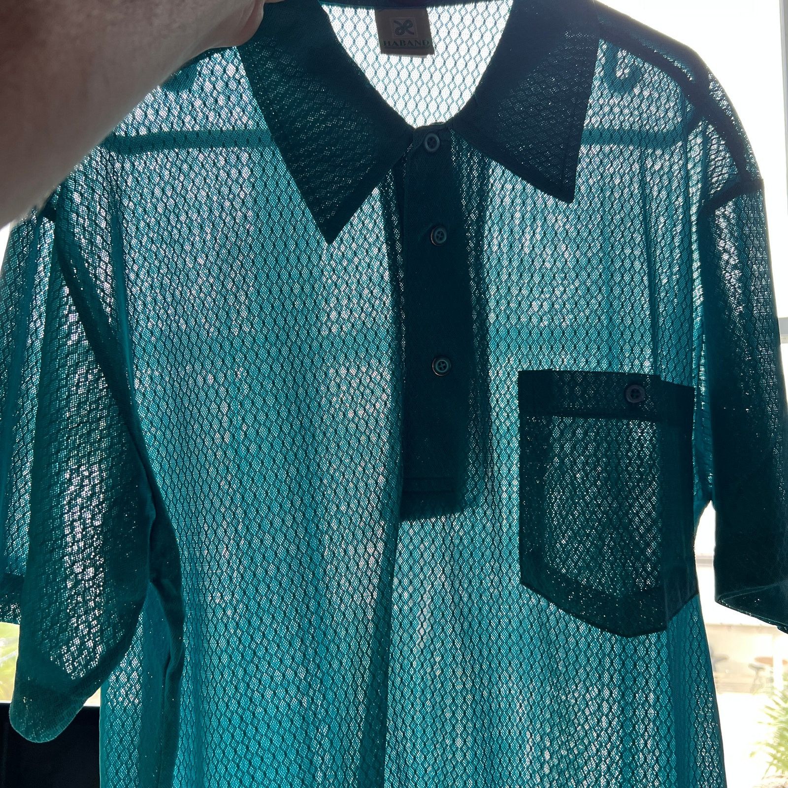 Haband VTG Haband Men's Teal Sheer Short Sleeve Polo M 21x26 Size US M / EU 48-50 / 2 - 3 Thumbnail