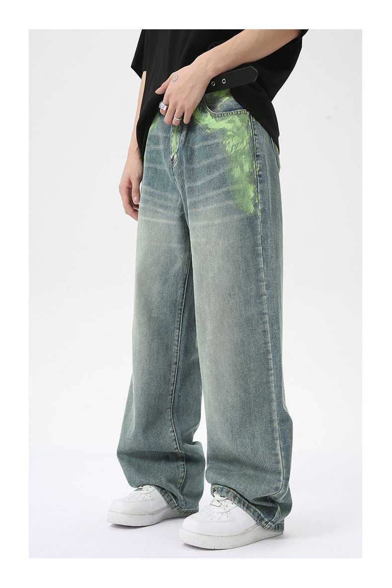 Japanese Brand × Jeremy Scott Light blue personality ink splash retro straight jeans Size US 32 / EU 48 - 4 Thumbnail