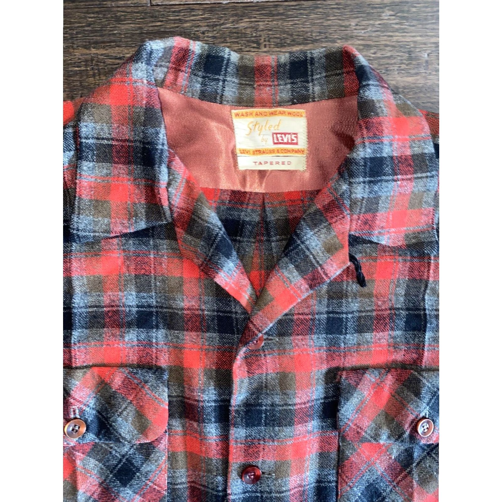 Levi's VINTAGE LEVIS Wool Plaid Button-Up Shirt Mens Medium Red Long Sleeve 50s 60s Size US M / EU 48-50 / 2 - 3 Thumbnail