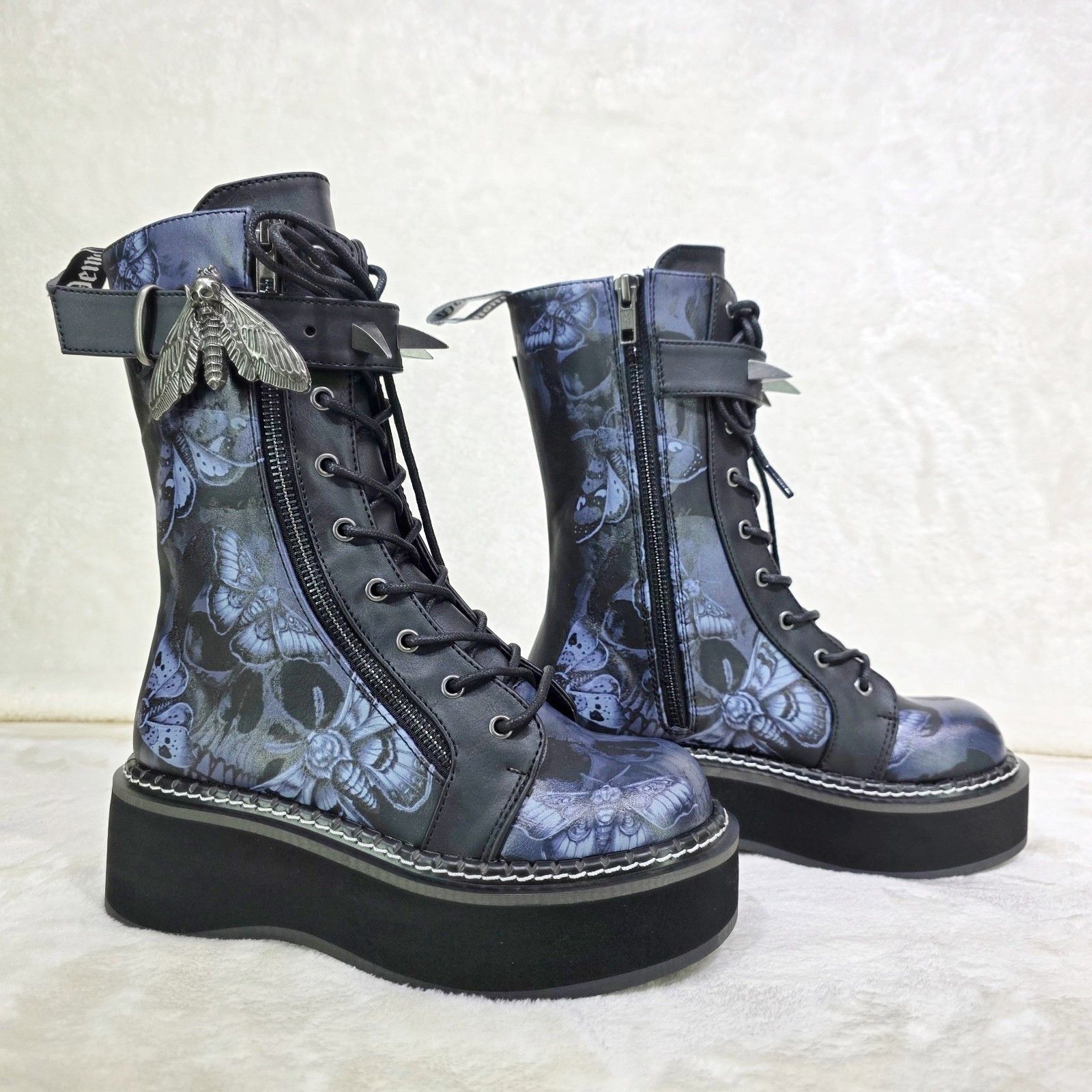 Demonia Cult DEMONIA Emily Death Moth Skull Graphic Print Platform Goth P Size US 9 / IT 39 - 4 Thumbnail
