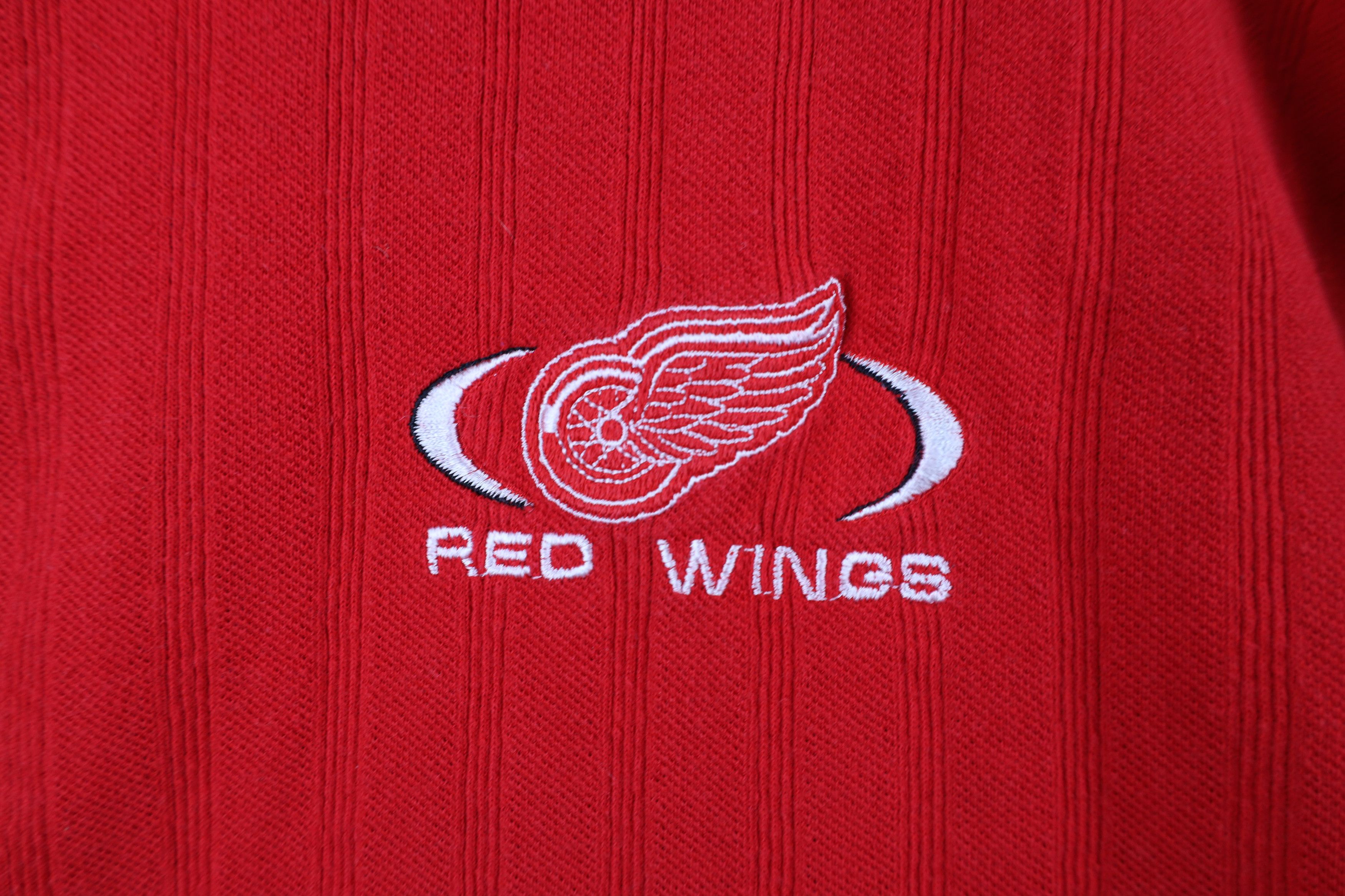 Vintage Vintage 90s Red Wings Hockey Ribbed Knit Henley T-Shirt Red Size US M / EU 48-50 / 2 - 4 Thumbnail