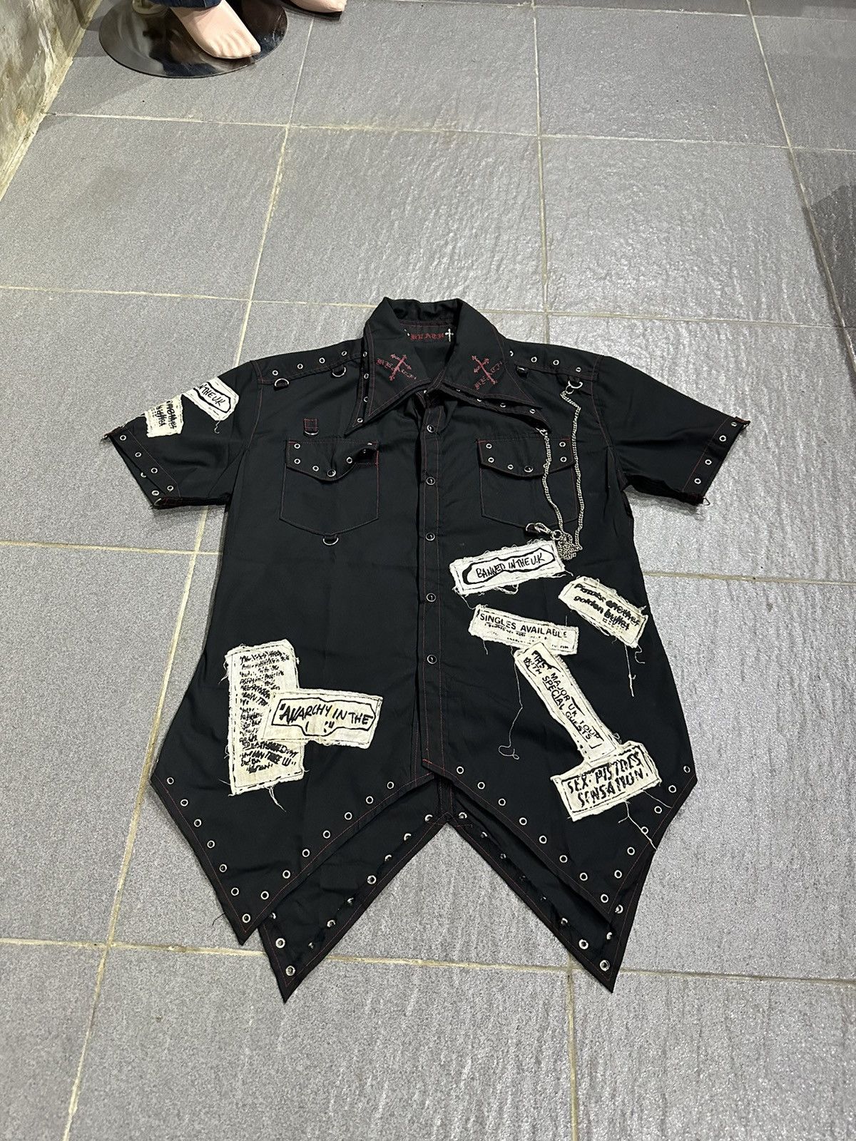 Japanese Brand Punk Asymmetrical Studded eyelets Shirt by Keystation Size US S / EU 44-46 / 1 - 1 Thumbnail