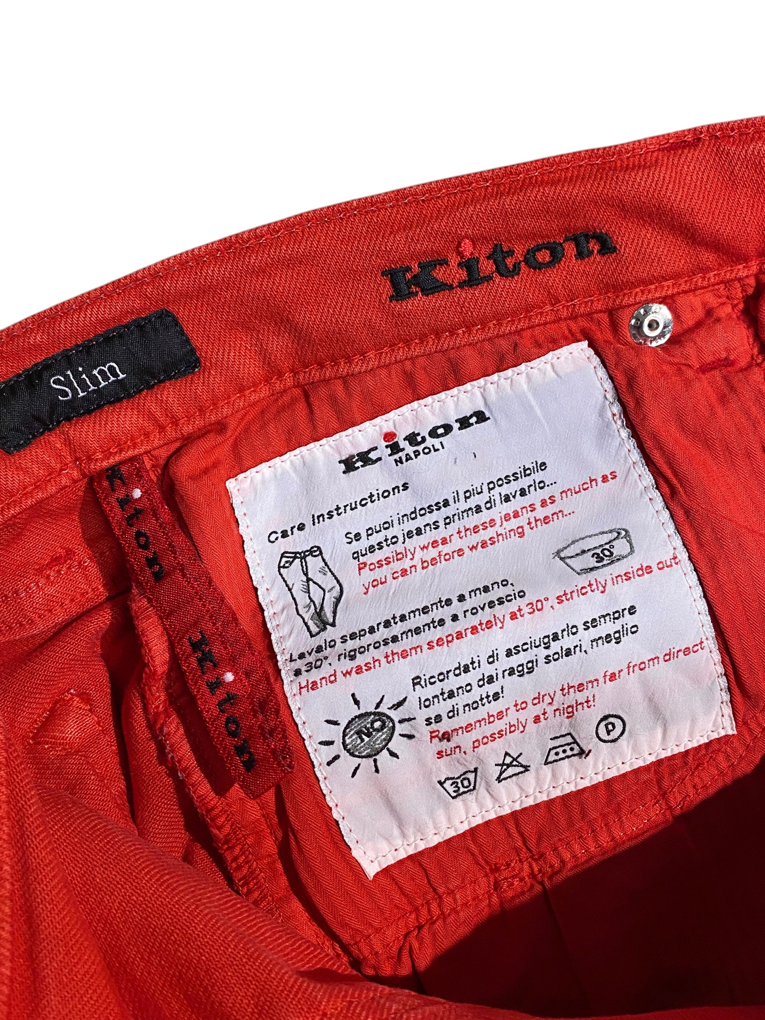 Kiton Kiton Red 5 Pocket Classic Washed Denim Slim Jeans Pants Size US 35 - 14 Thumbnail