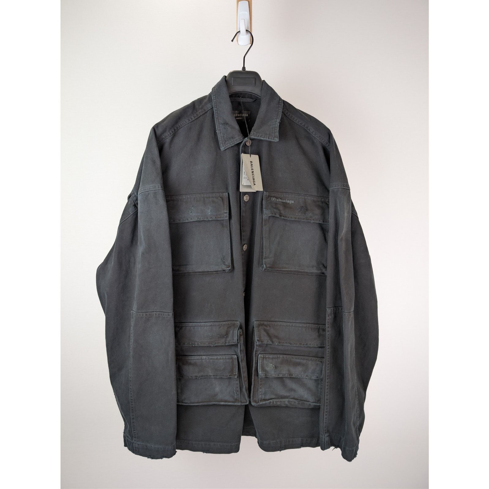 Balenciaga o1rshd1 Left-Hand Denim Cargo Shirt in Sunbleached Black Size US M / EU 48-50 / 2 - 2 Thumbnail
