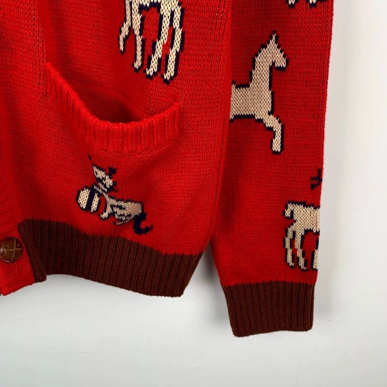 Gucci Gucci Logo animal jacquard red wool knitted cardigan jacket Size US XS / EU 42 / 0 - 4 Thumbnail
