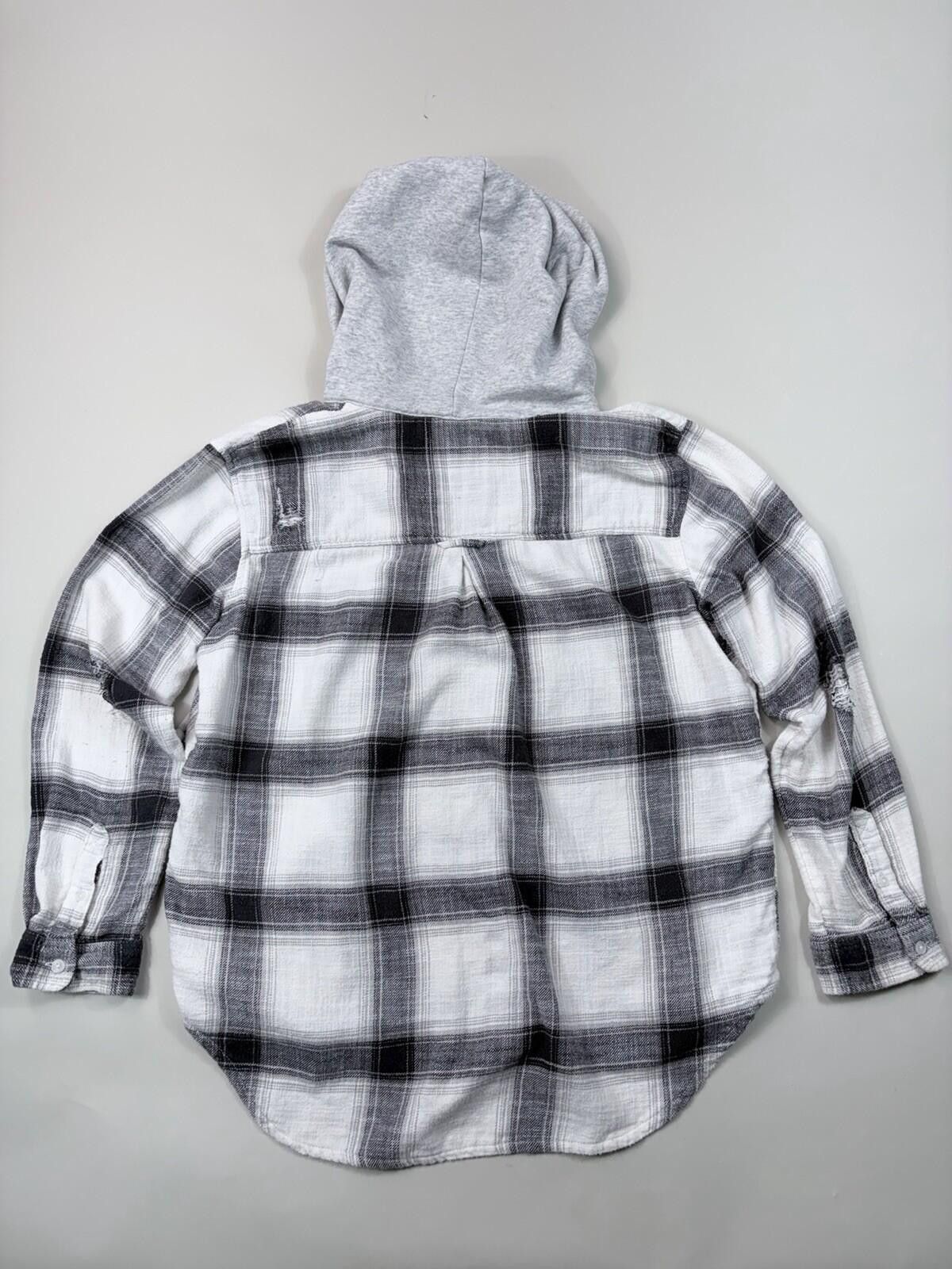 American Eagle Outfitters American Eagle Distressed Plaid Hooded Flannel Shirt Size M Size US M / EU 48-50 / 2 - 5 Thumbnail