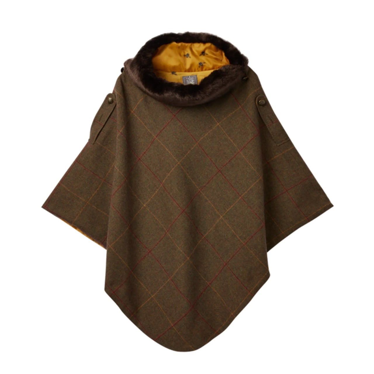 Harris Tweed Joules Hazelwood New Poncho Femme Brown Tweed Fur Jacket Size ONE SIZE - 2 Thumbnail