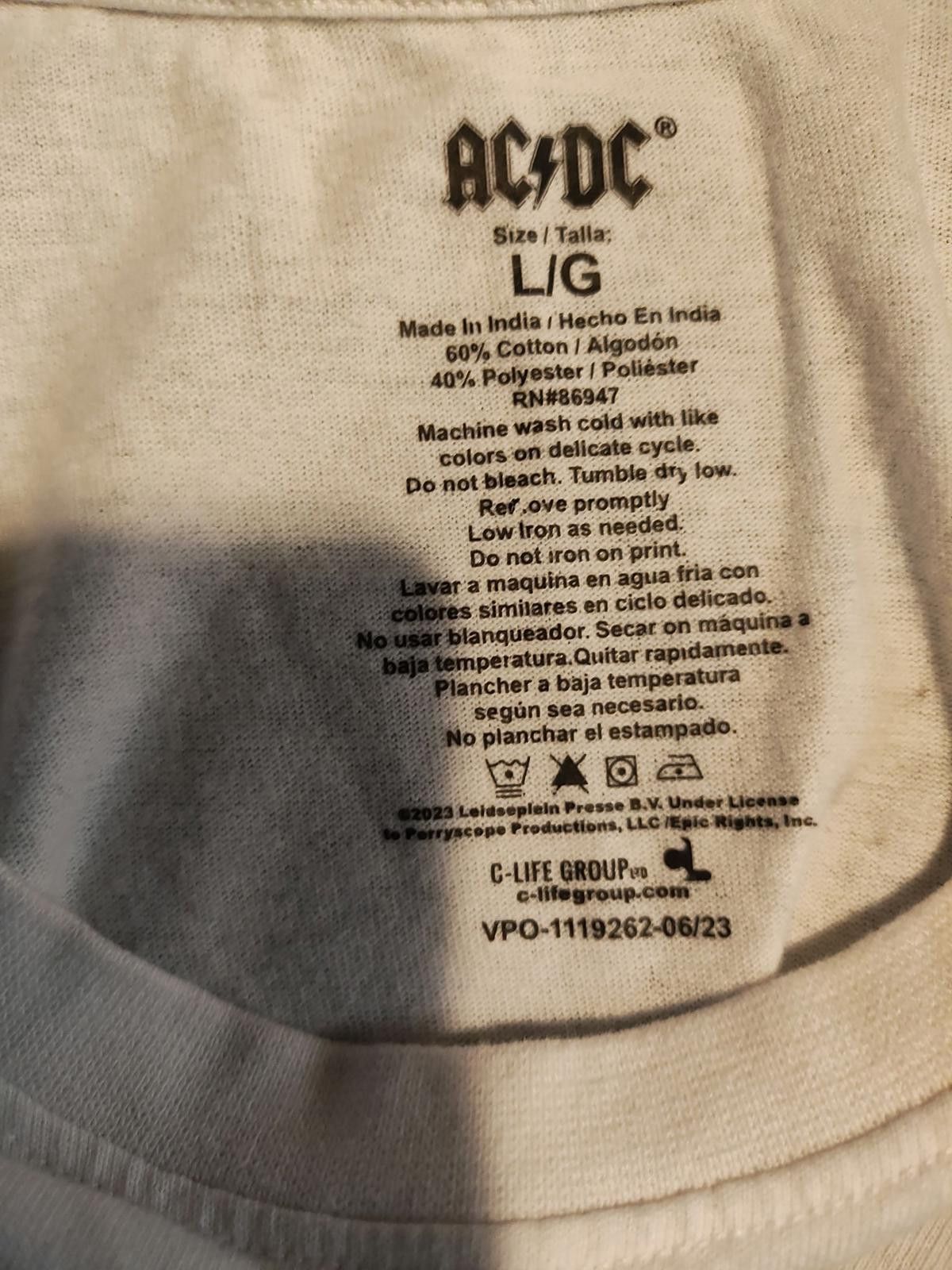 AC/DC AC/DC Logo White Men's T-Shirt Size US L / EU 52-54 / 3 - 7 Thumbnail