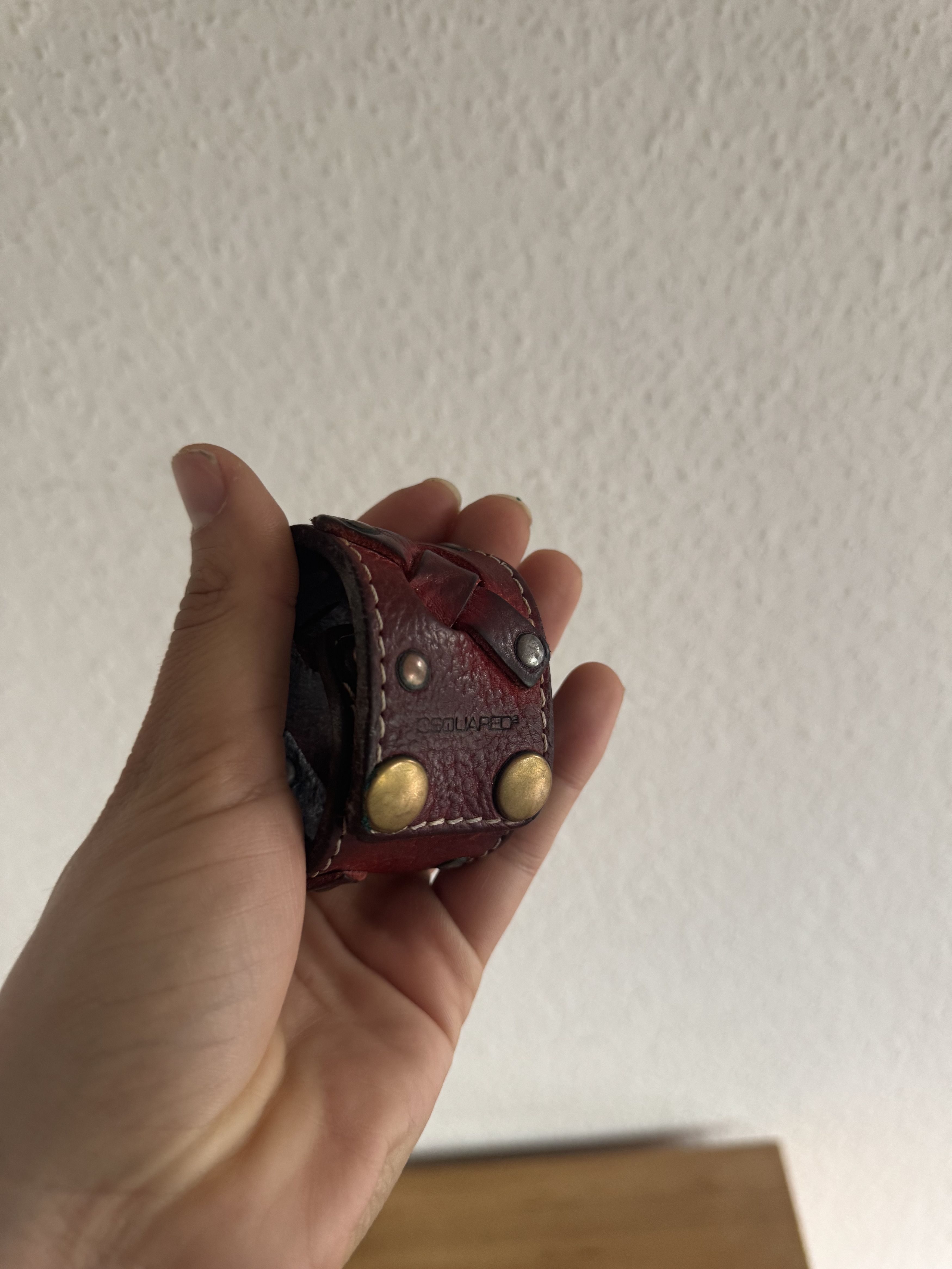 Dsquared2 Red Leather Studded Cuff Bracelet Size ONE SIZE - 3 Thumbnail