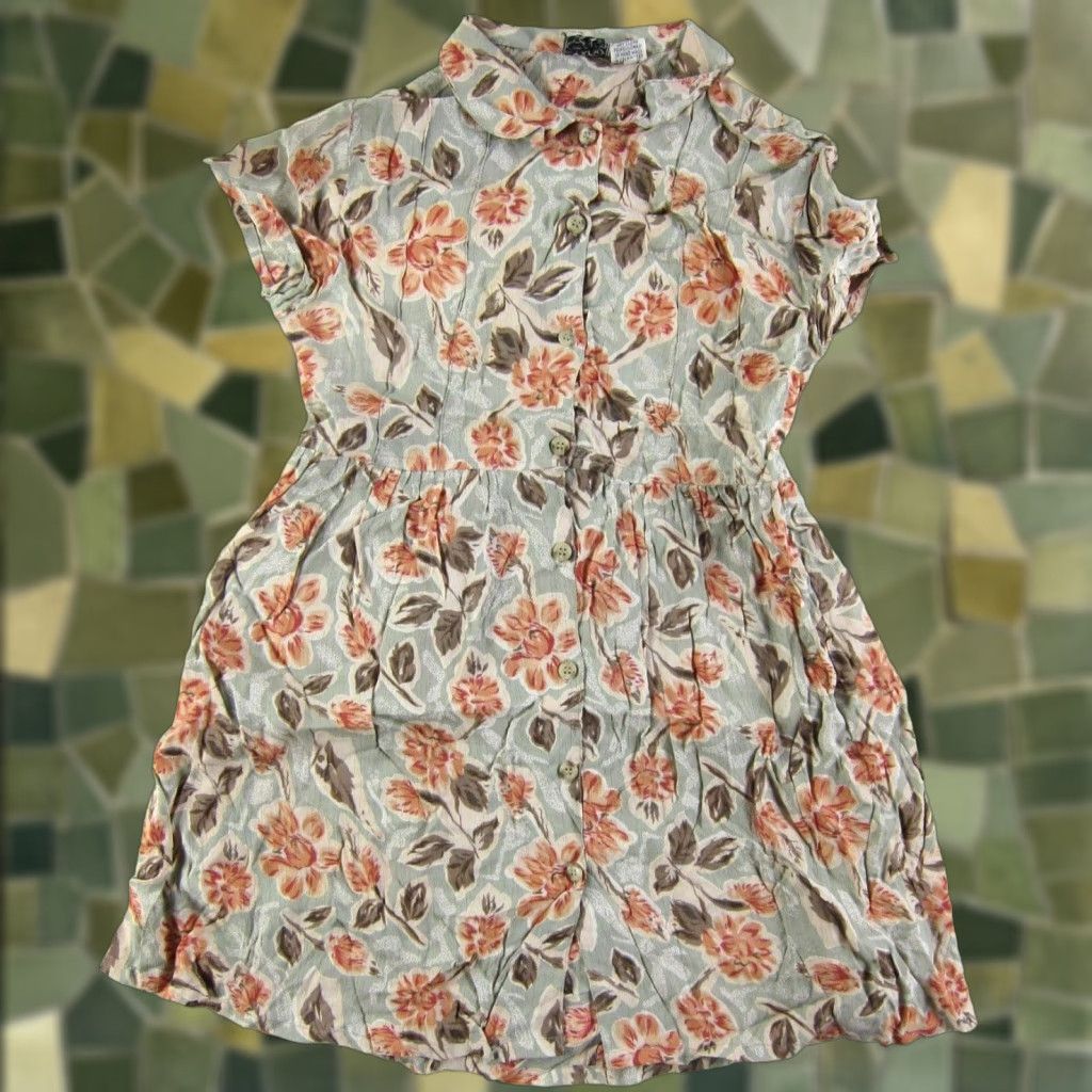 Pinko VINTAGE ZOFUS Dress Short Sleeve Button Up Floral Shirt Green S Women Size 28" / US 6 / IT 42 - 1 Thumbnail