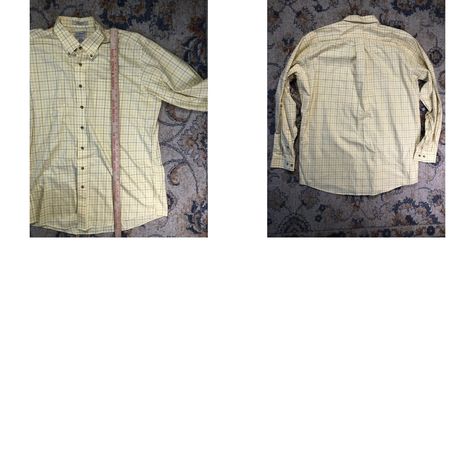 Vintage L.L. Bean Dress Shirt Mens XLT Yellow Check Wrinkle Free Button-Down Classic Fit Size 46R - 8 Thumbnail