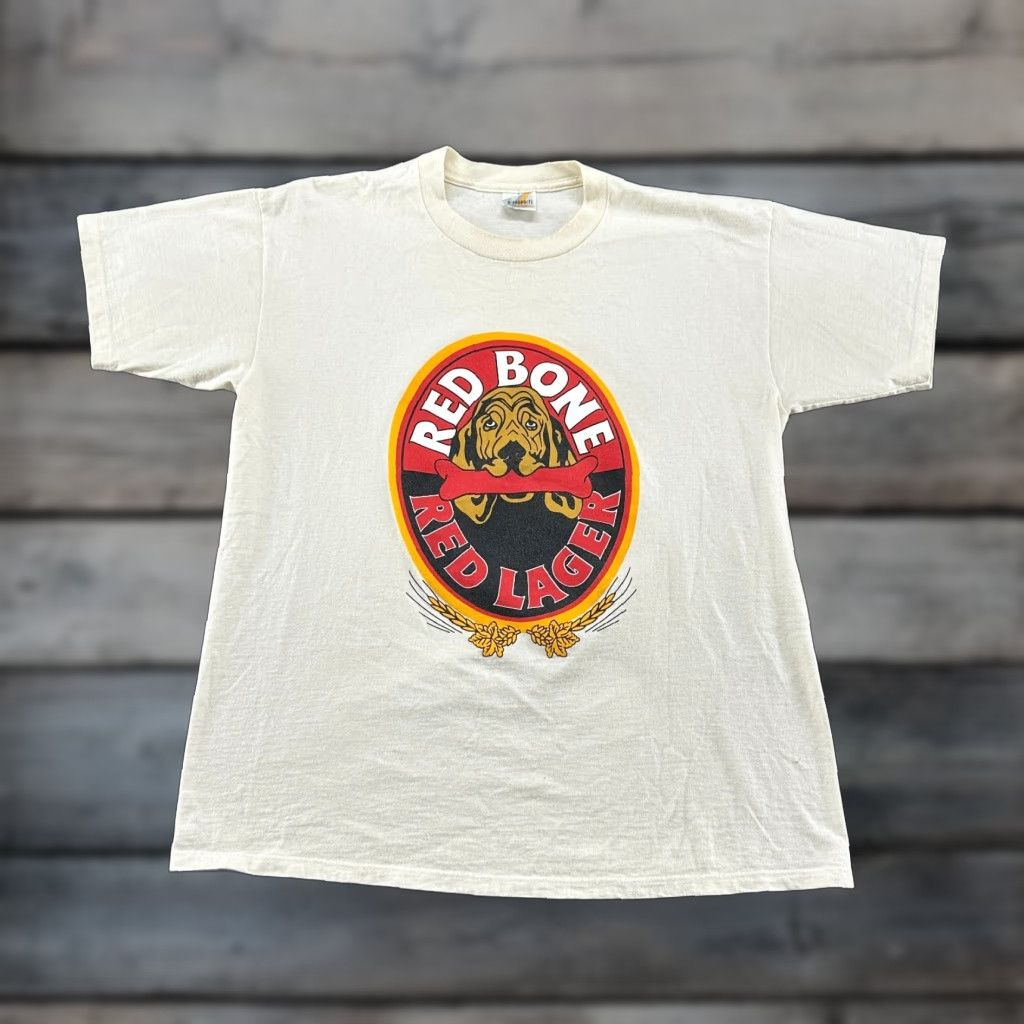 Vintage VINTAGE Red Bone Lager Shirt Mens L White Cream Single Stitch Graphic Dog 90s Nike Shirt Size US L / EU 52-54 / 3 - 1 Thumbnail