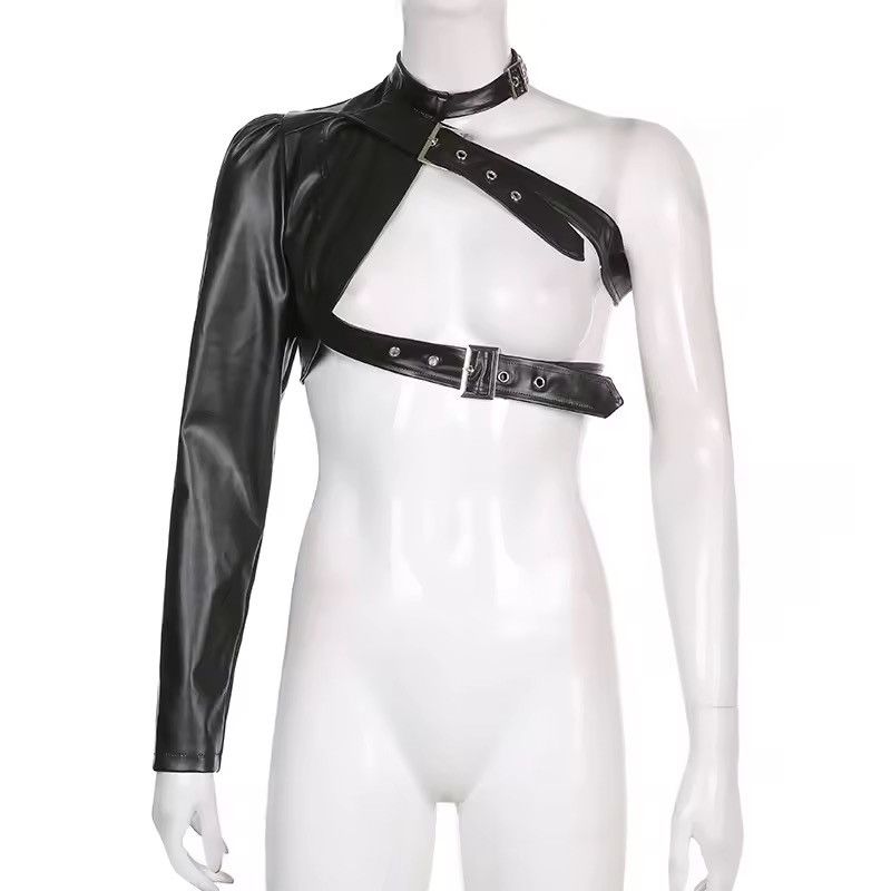 Japanese Brand Edgy PU Leather Black Cropped Jacket with Heart Detail Size S / US 4 / IT 40 - 6 Thumbnail