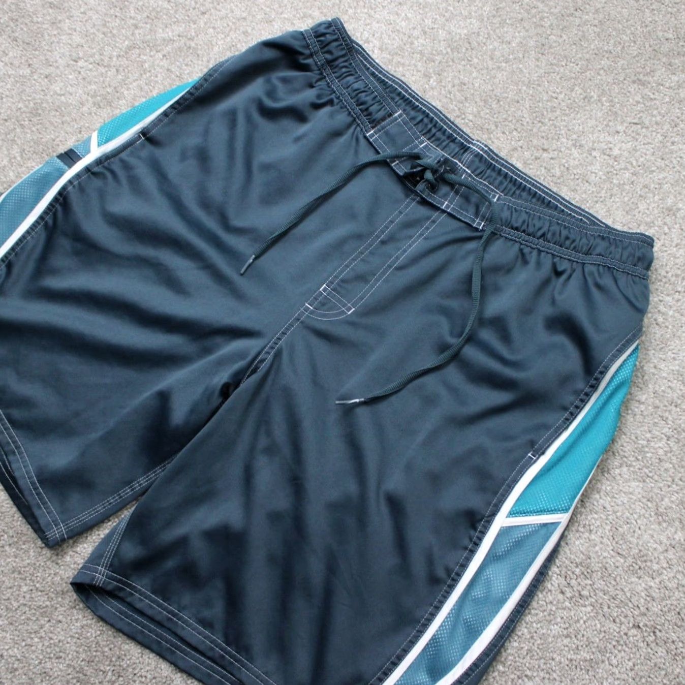 Nike Nike Swim Trunks Mens 2XL Gray/Blue Lined Polyester Drawstring 9" Inseam Bottom Shorts Size ONE SIZE - 3 Thumbnail